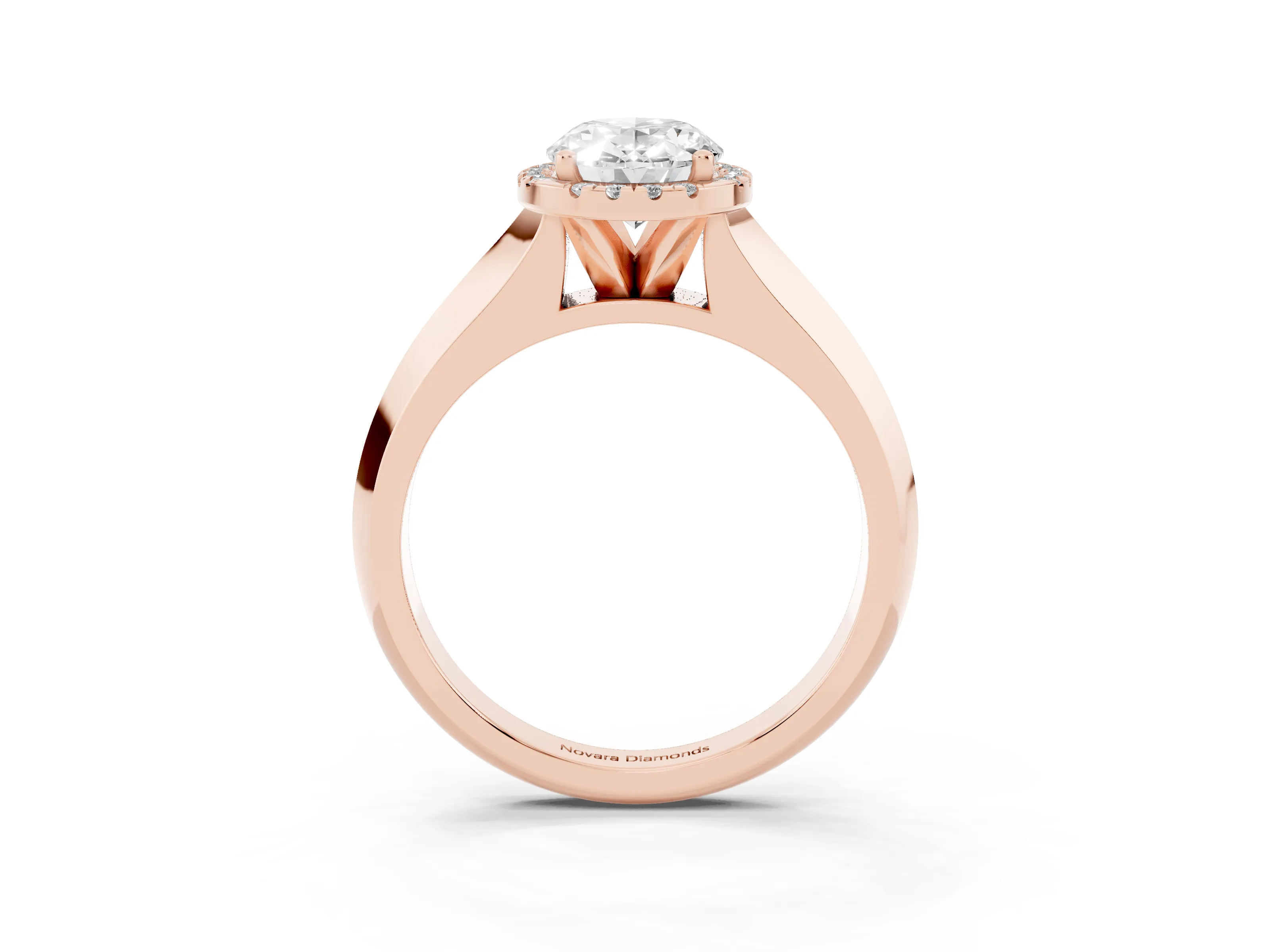 Oval Cut Diamond Halo Ring Set in Rose gold with Cathedral Band and Prong Setting