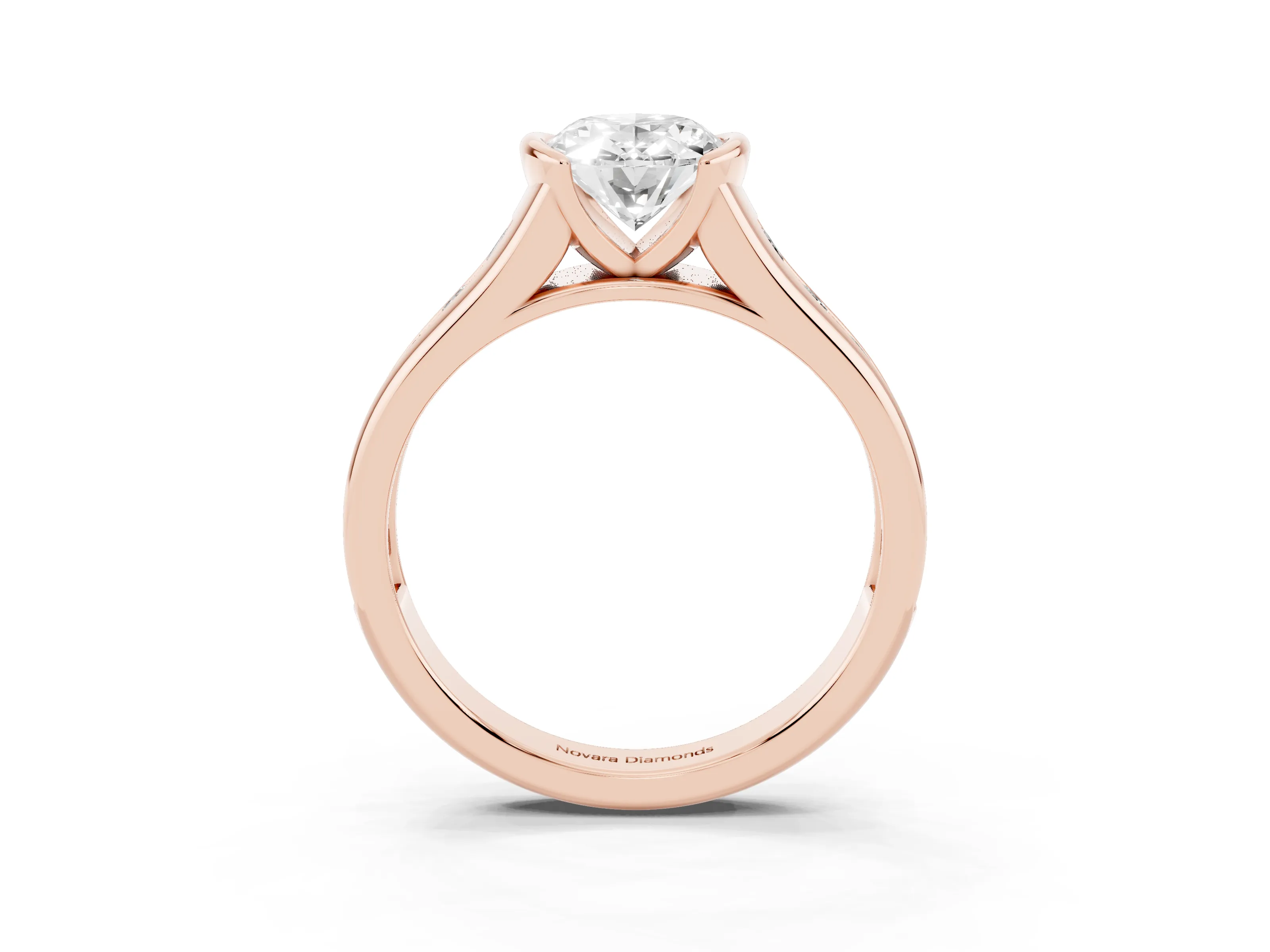 Oval Cut Diamond Bezel-Set Solitaire Ring Set in Rose gold with Channel-Set Band