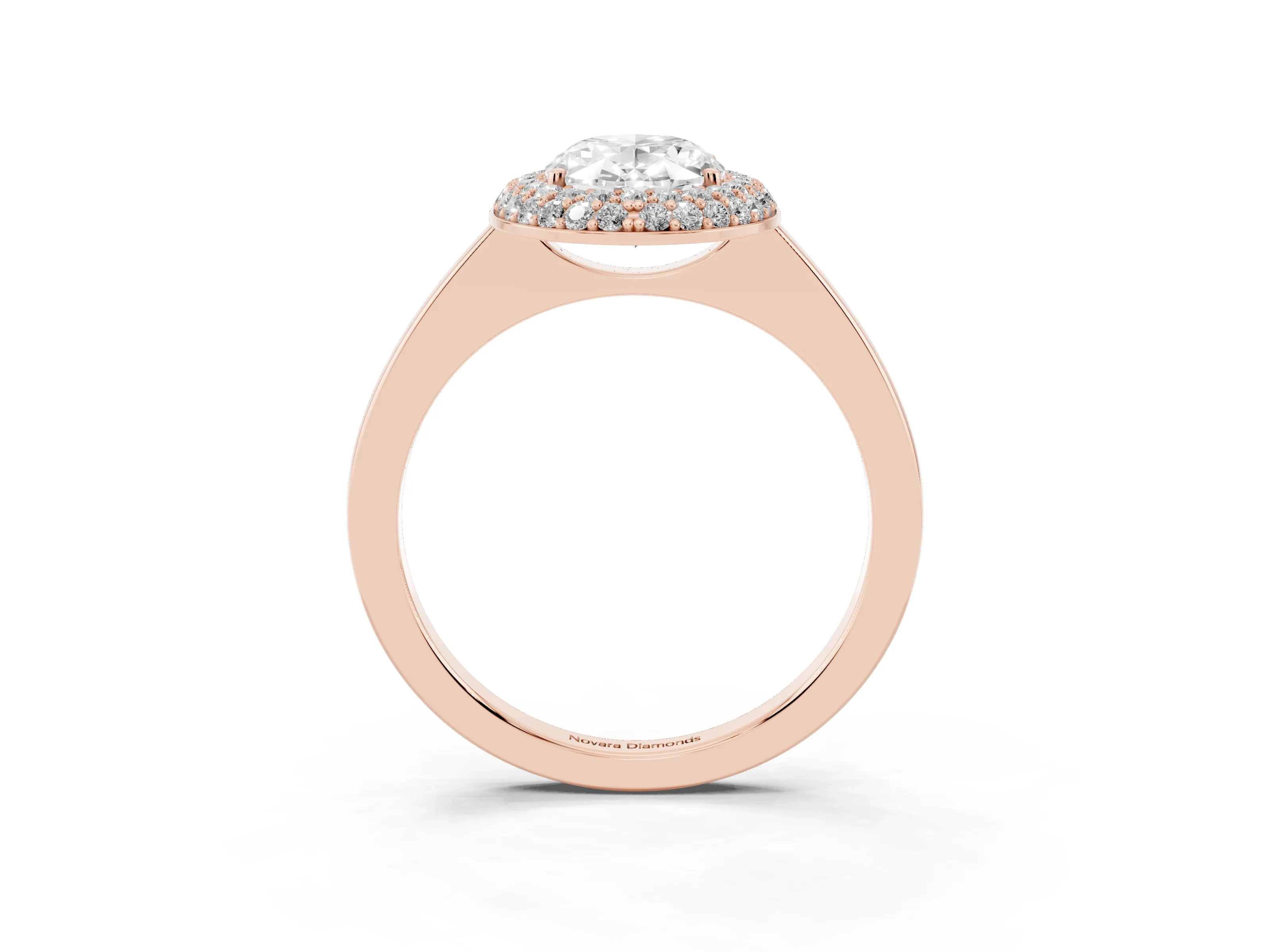 Oval Cut Diamond Halo Engagement Ring Set in Rose gold with Solitaire Band and Prong Setting