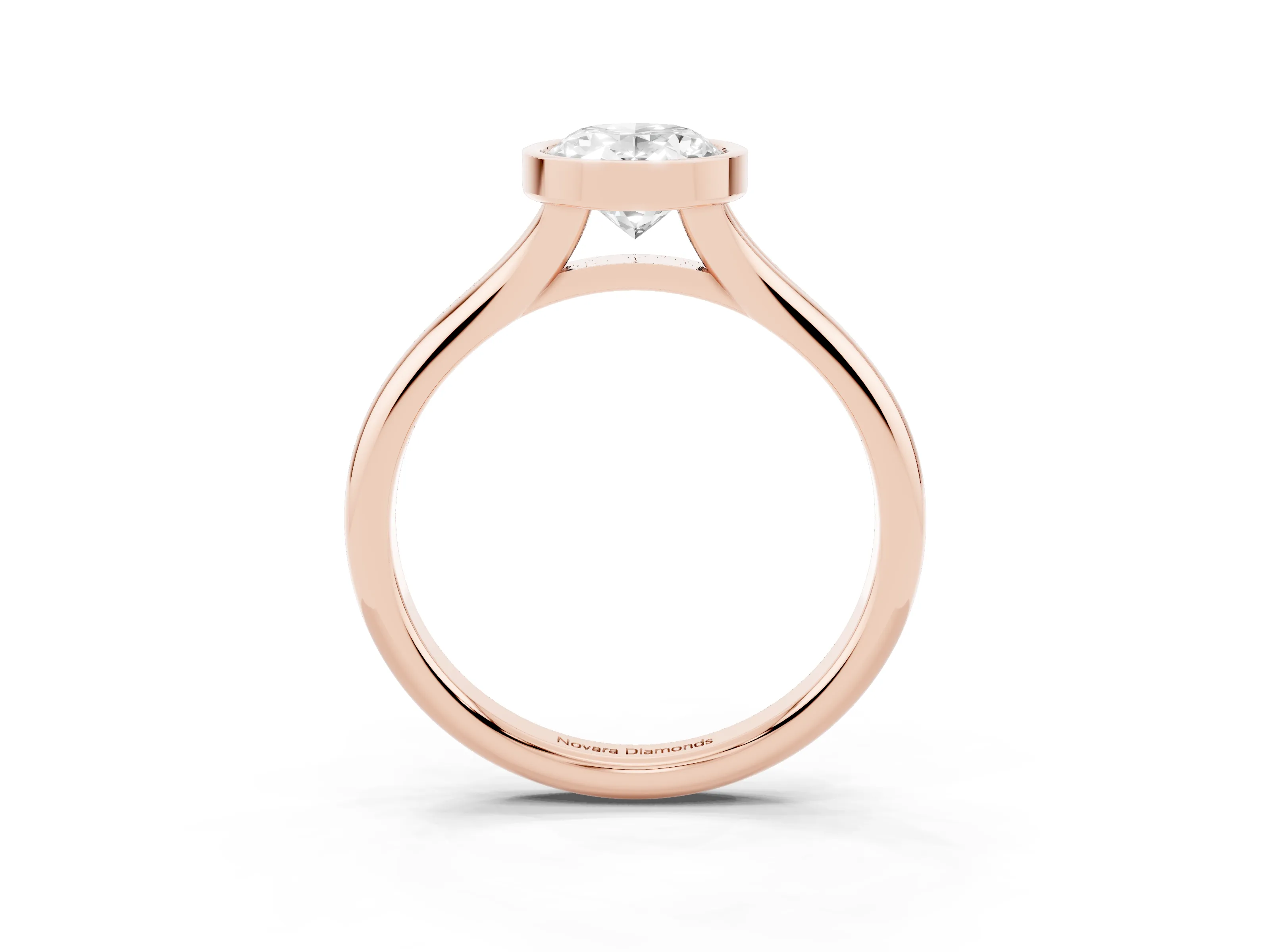 Bezel Set Oval Cut Diamond Solitaire Ring Set in Rose gold with Smooth Band