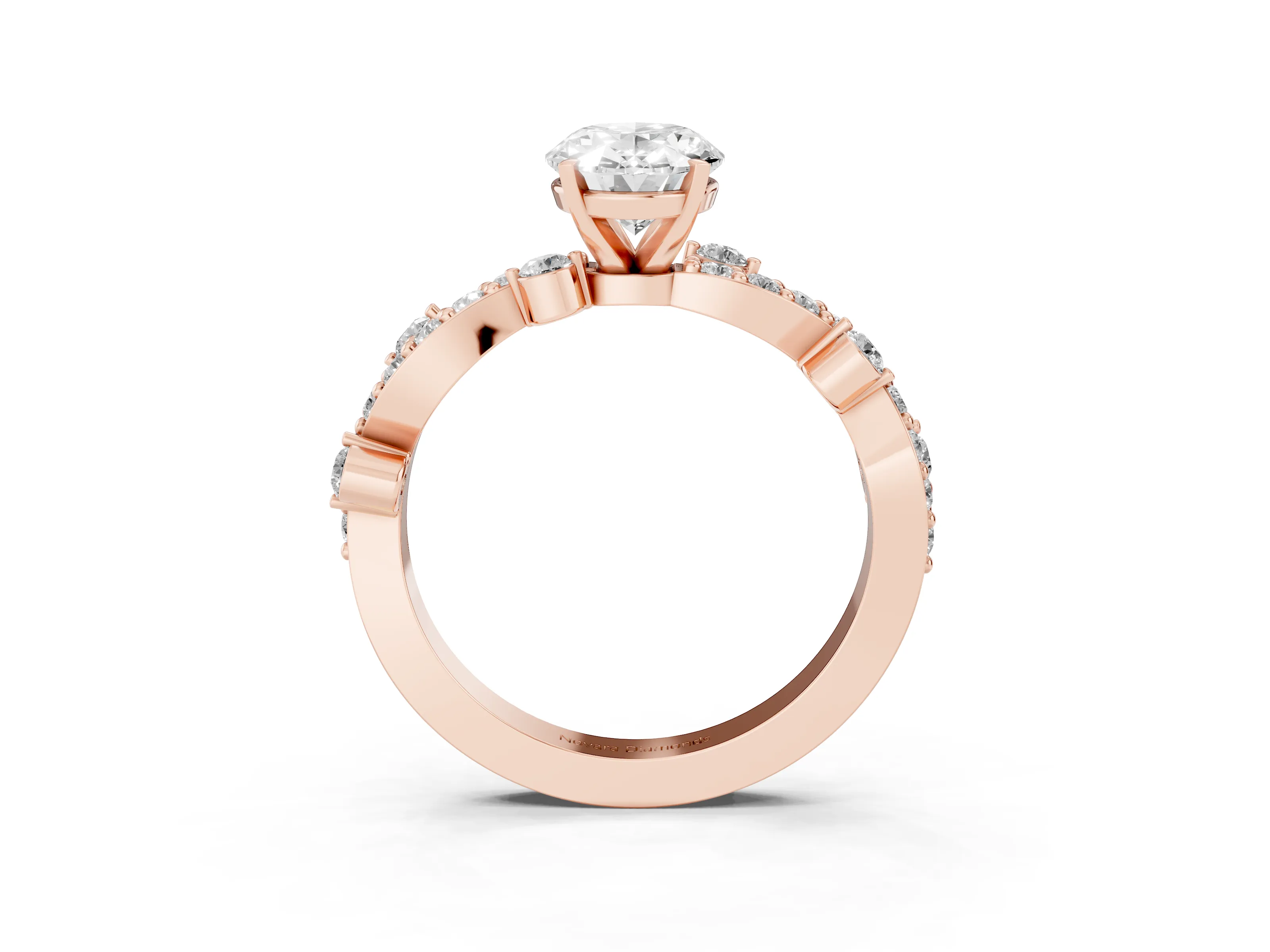 Oval Cut Diamond Solitaire Twisted Band Set in Rose gold with Pavé Setting