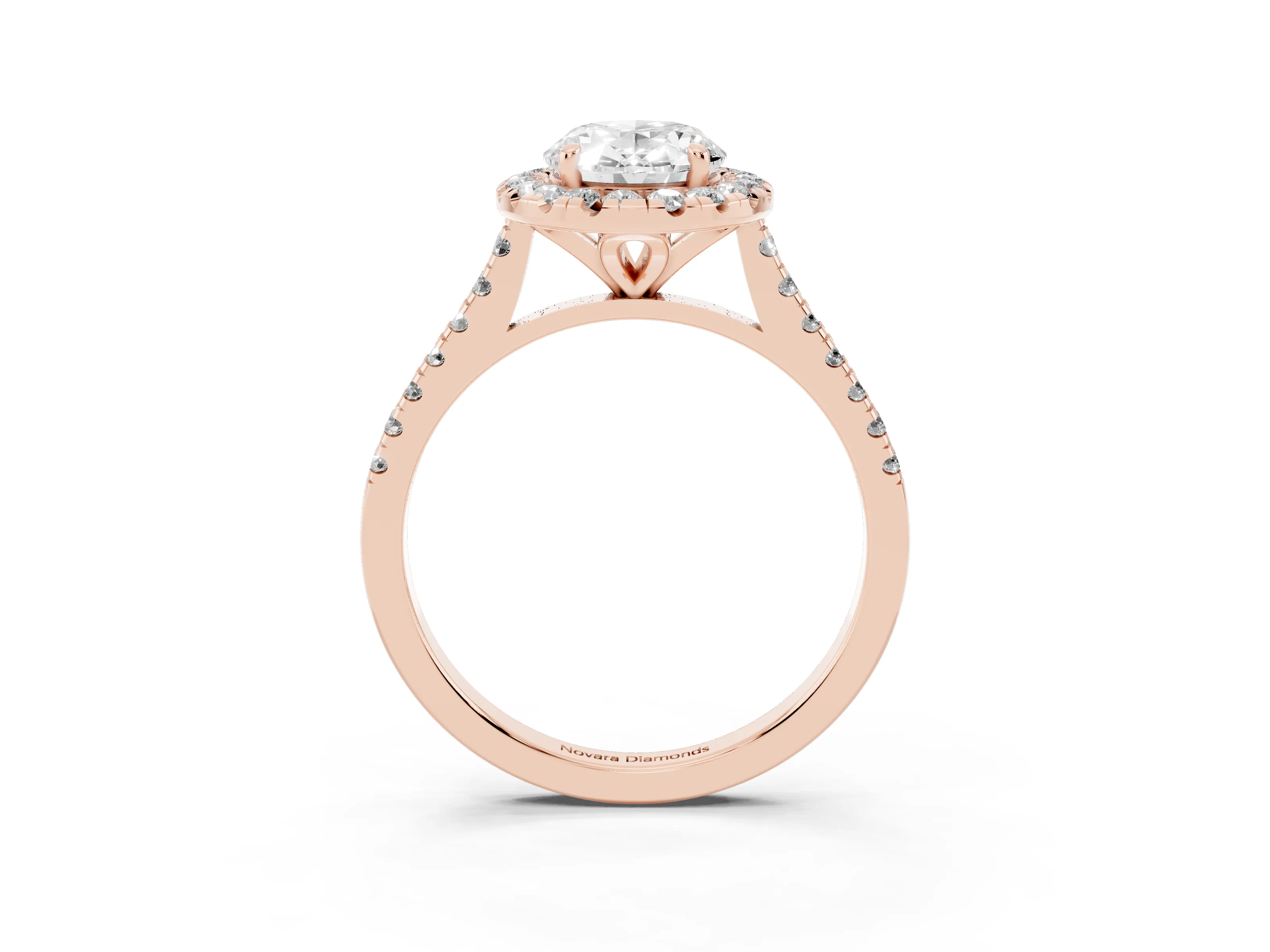 Oval Cut Diamond Cushion Halo Ring Set in Rose gold with Pavé Band