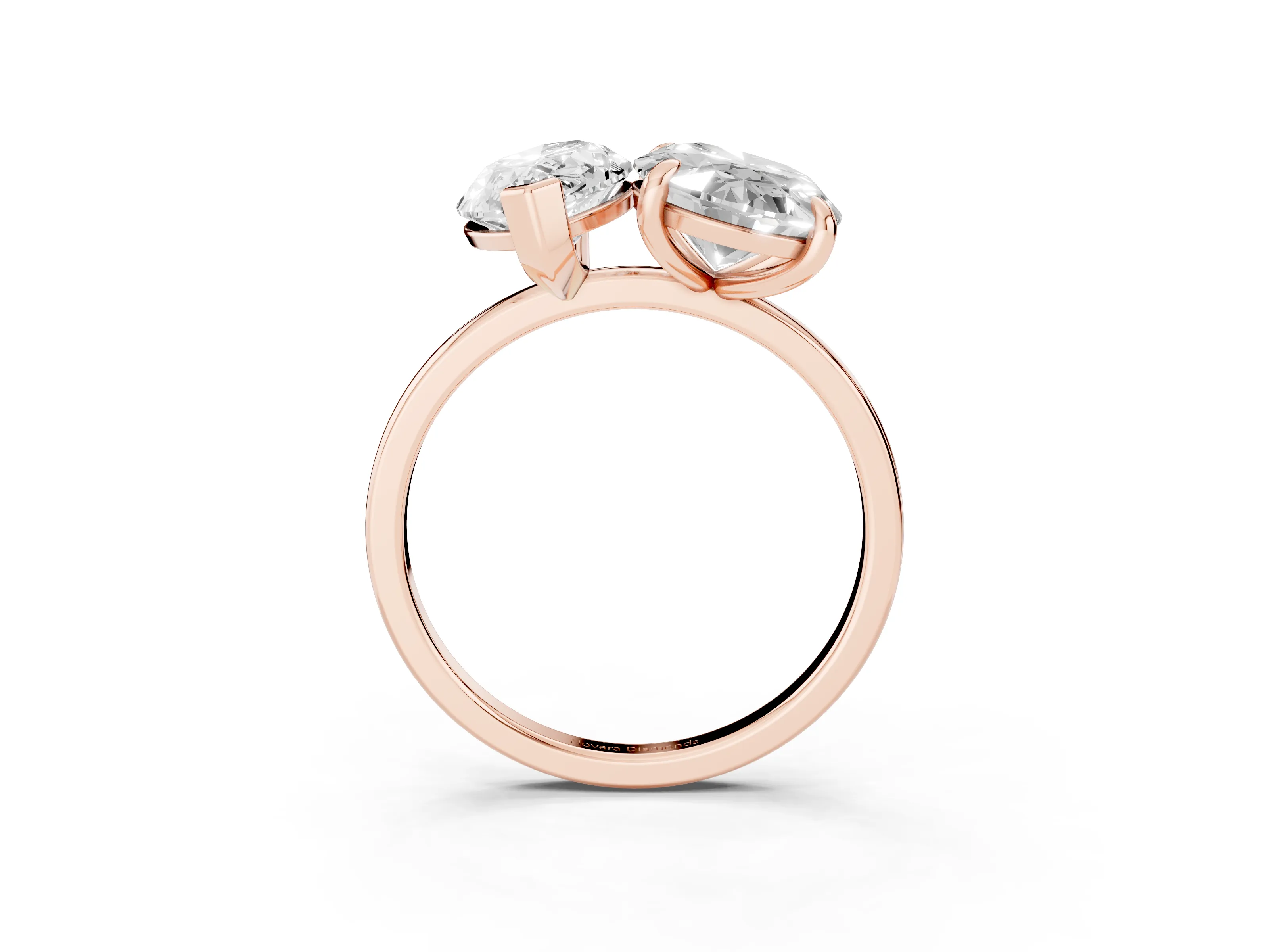 Oval and Marquise Toi Moi Ring Set in Rose gold with Prong Setting and Plain Band