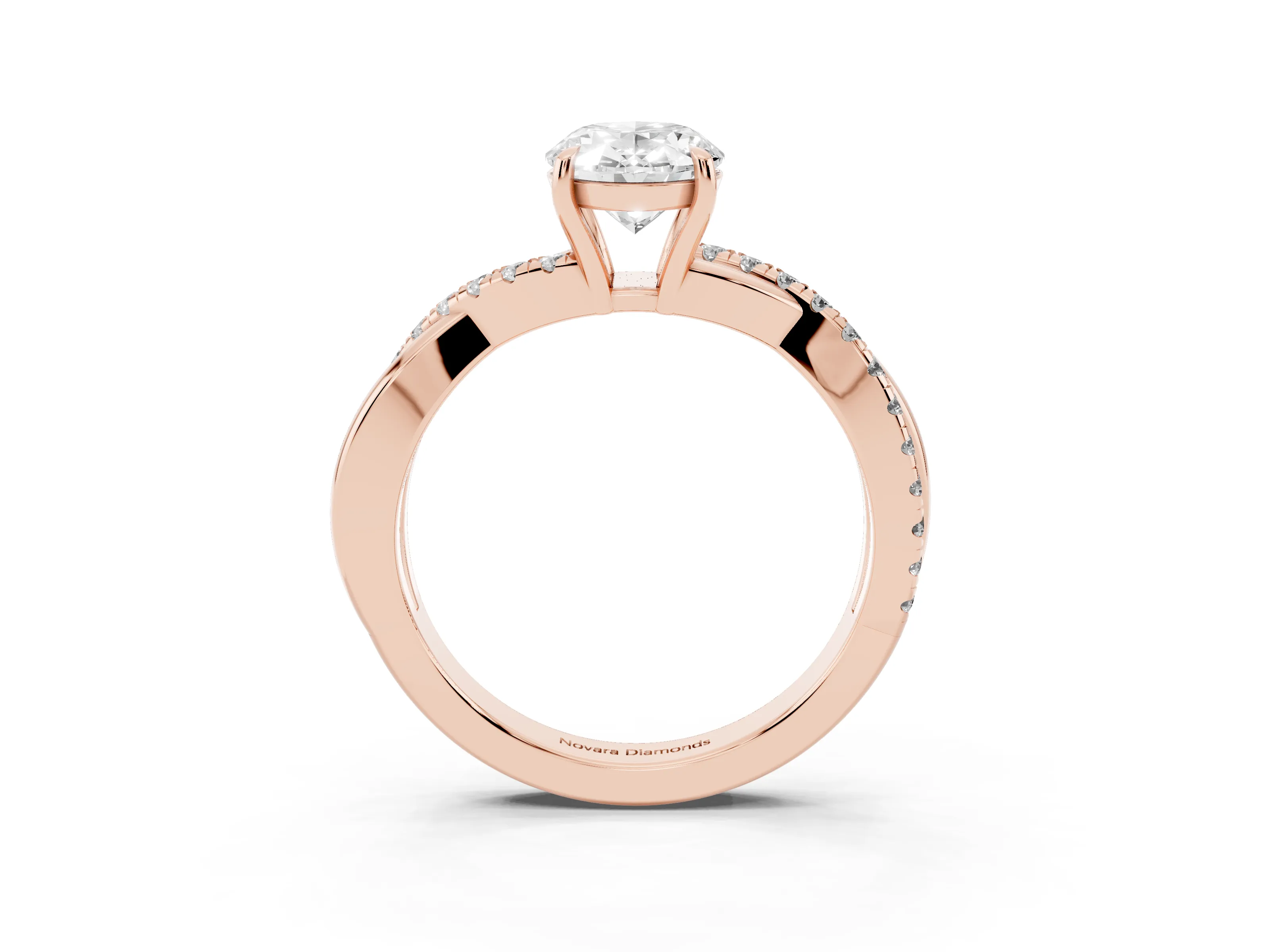 Oval Cut Diamond Twisted Pavé Band Ring Set in Rose gold with Prong Setting