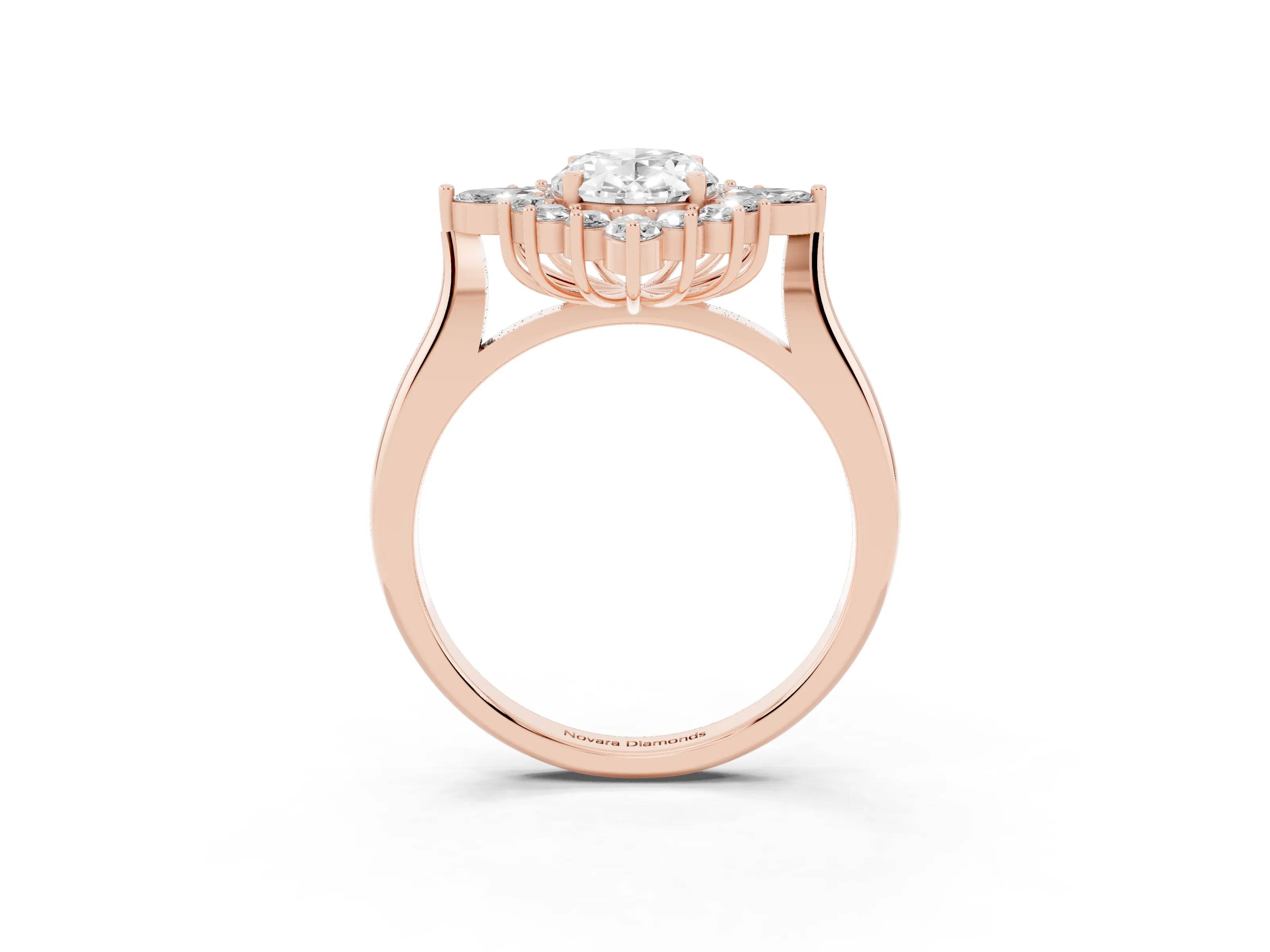 Oval Cut Diamond Cluster Halo Ring Set in Rose gold with Marquise and Round Accents