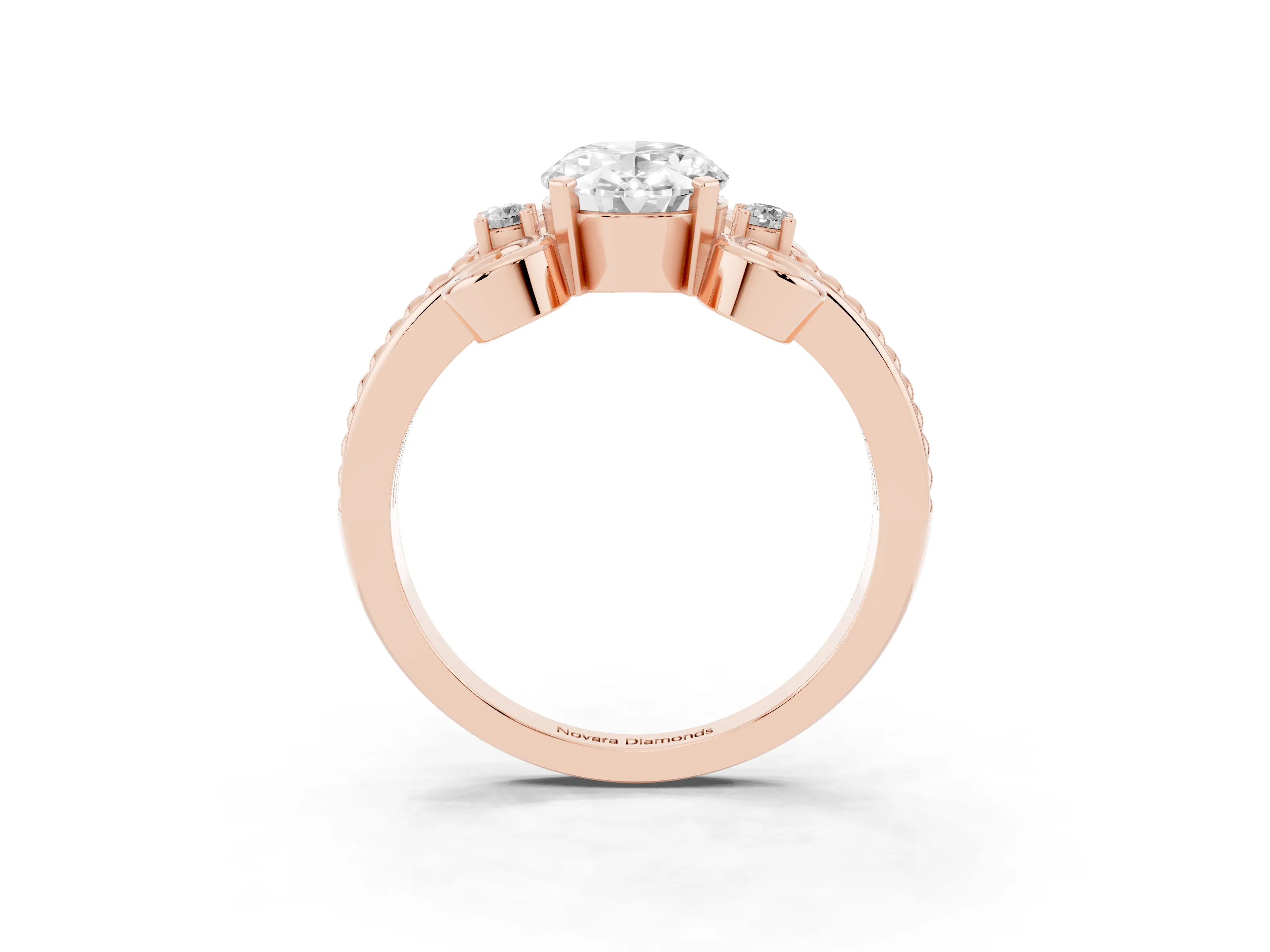 Oval Cut Diamond Twisted Band Solitaire Ring Set in Rose gold with Scroll Prongs