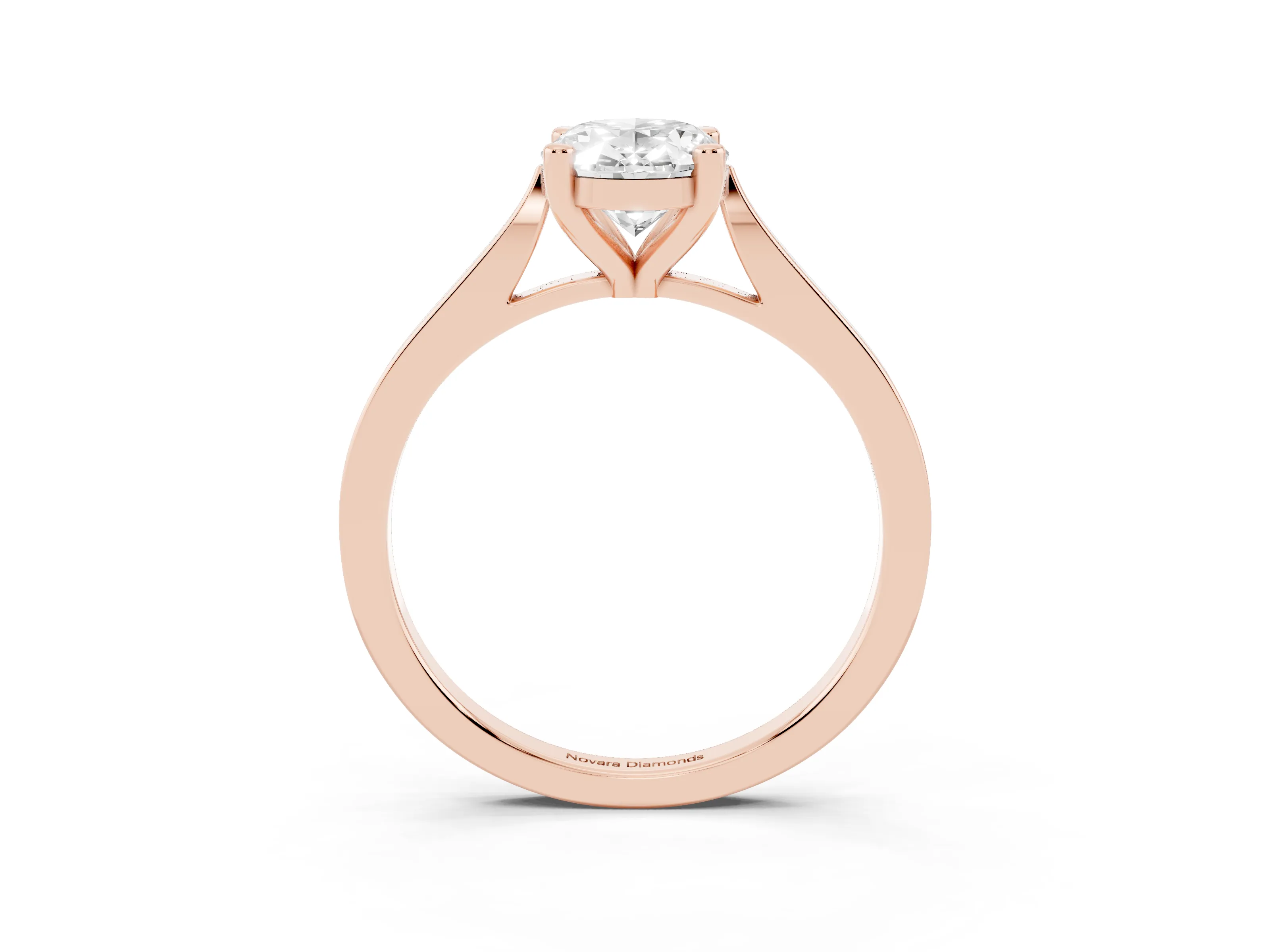 Oval Cut Diamond Solitaire Ring Set in Rose gold with Prong Setting and Tapered Band