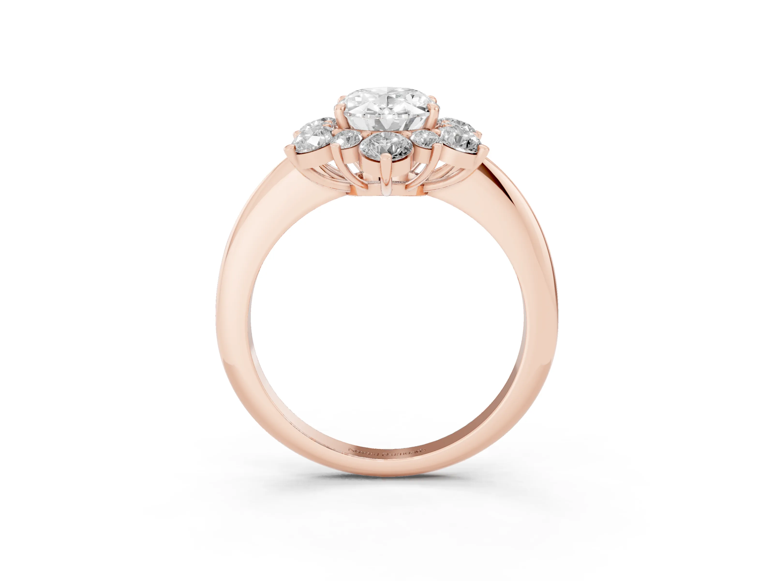 Oval Cut Diamond Cluster Halo Ring Set in Rose gold with Solitaire Band and Prong Setting