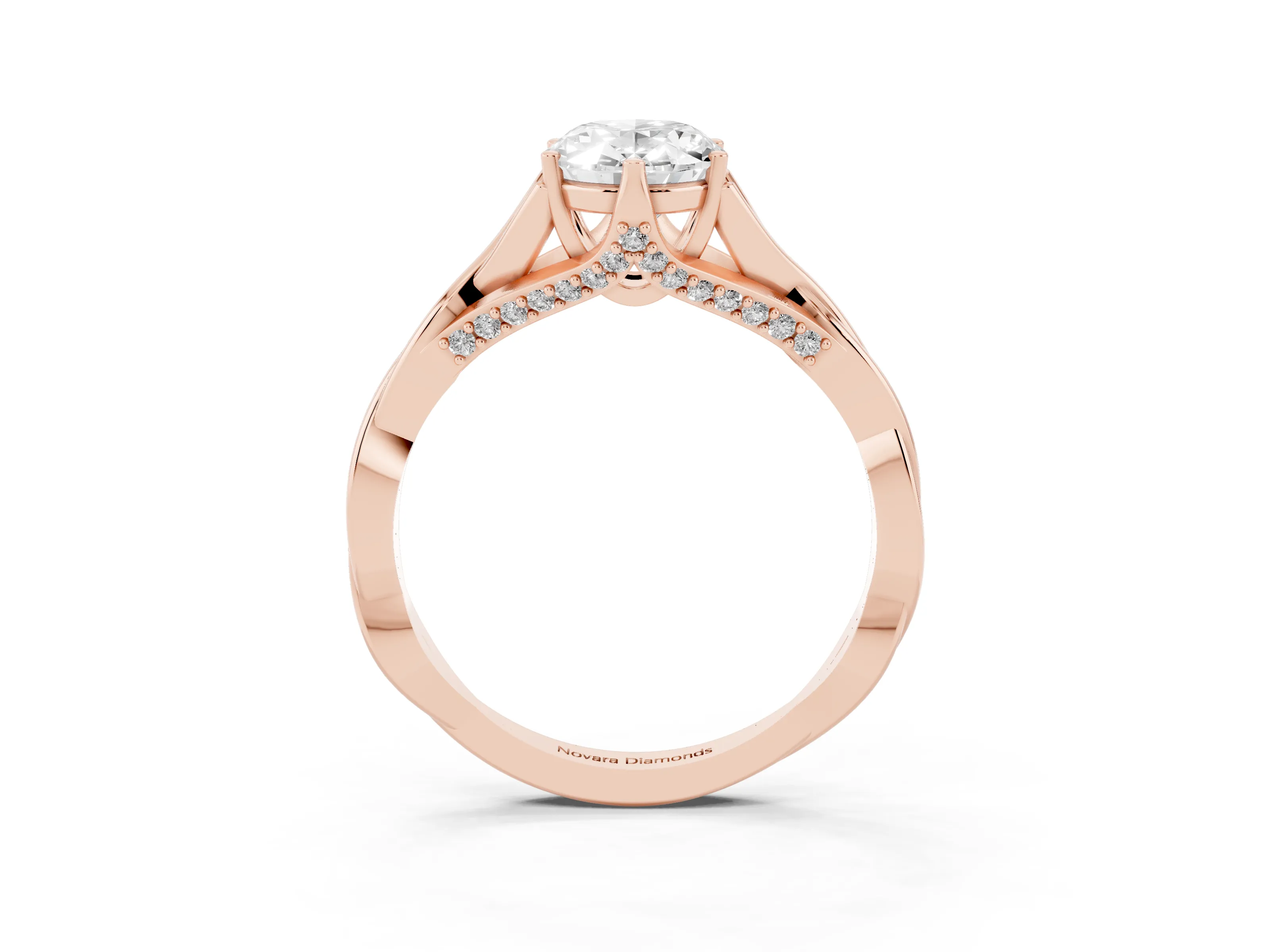 Oval Cut Diamond Intertwined Twist Band Solitaire Ring Set in Rose gold with Prong Setting