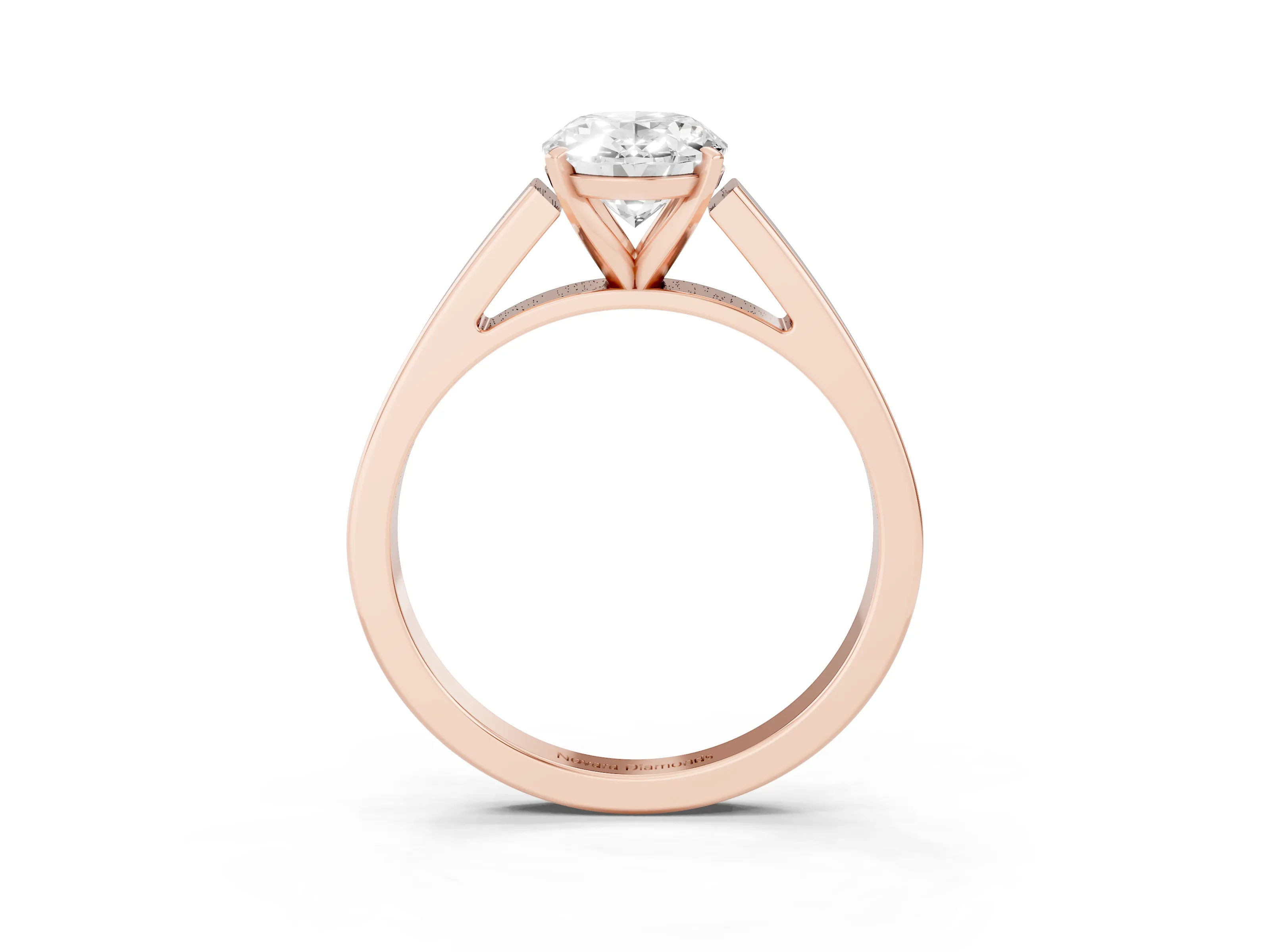 Oval Cut Diamond Solitaire Engagement Ring Set in Rose gold with Prong Setting and Tapered Band