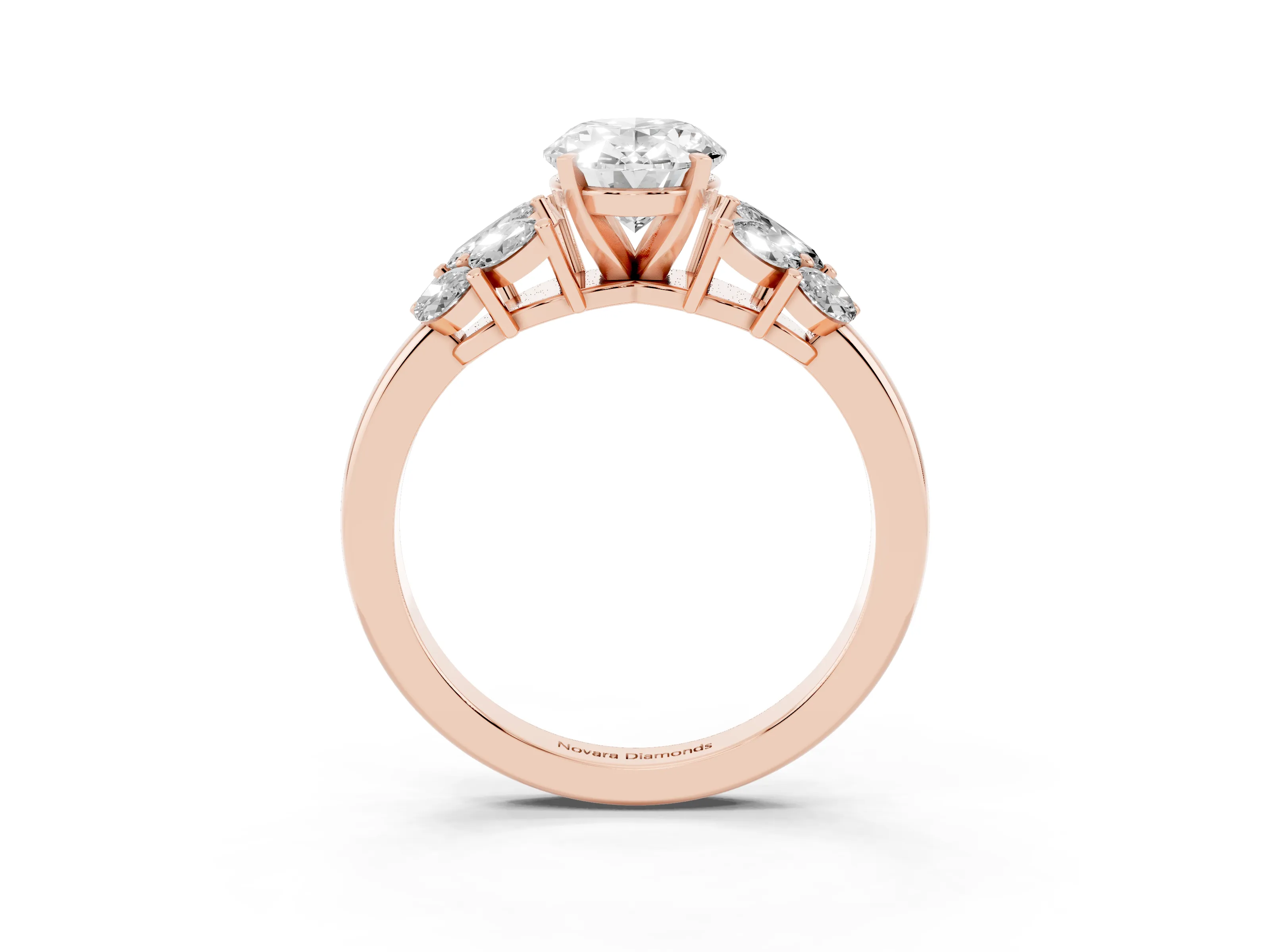 Oval Cut Diamond Cluster Leaf Design Ring Set in Rose gold with Prong Setting