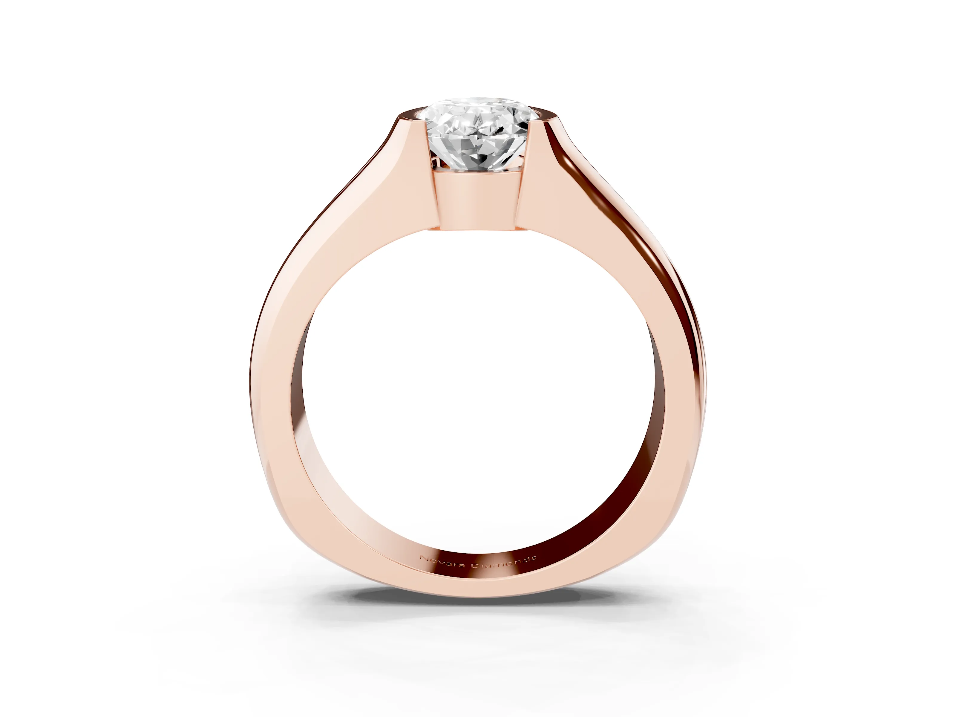 Oval Cut Diamond Bezel Solitaire Ring Set in Rose gold with Wide Band