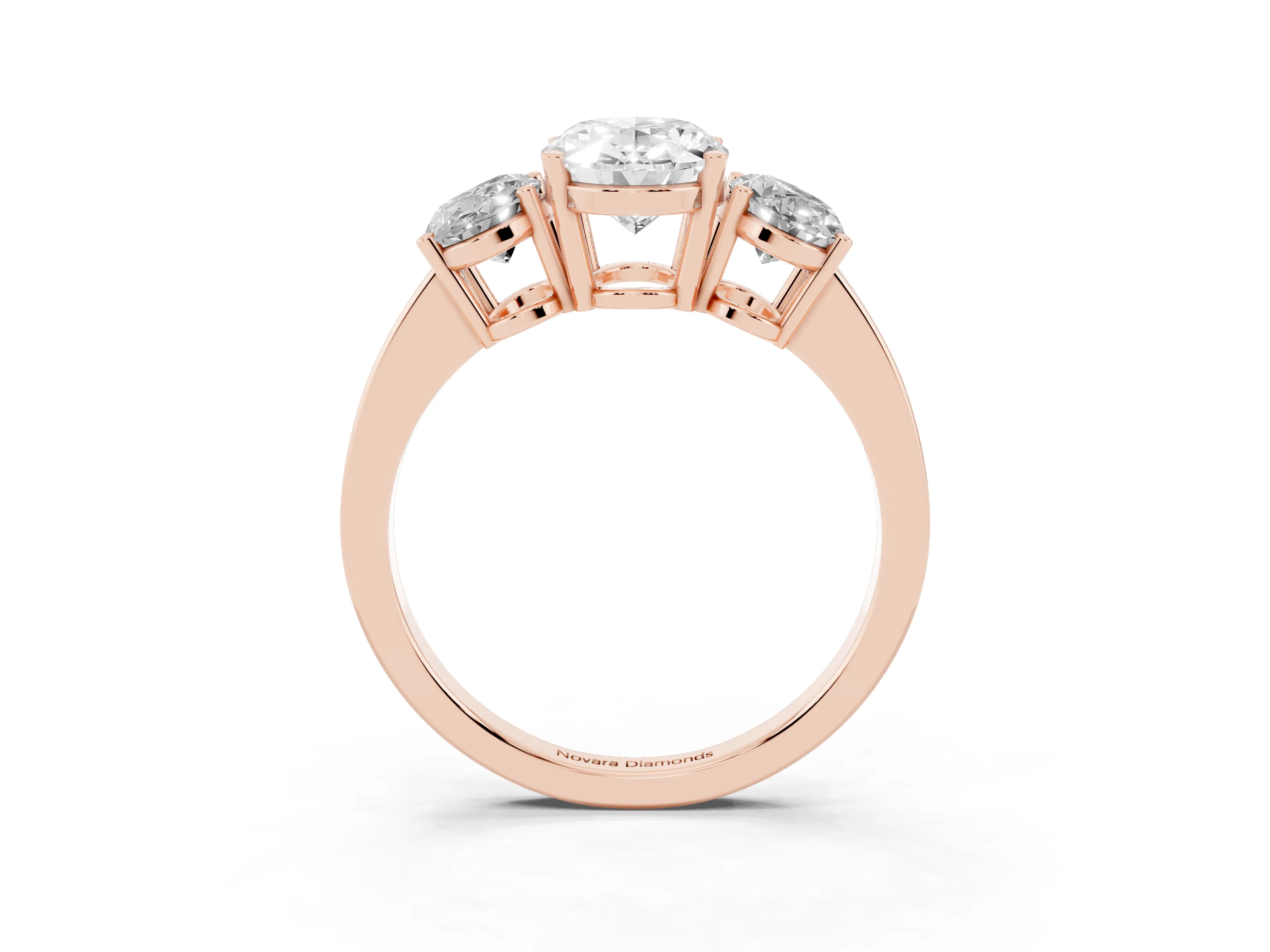 Oval Cut Diamond Three-Stone Engagement Ring Set in Rose gold with Flat Band