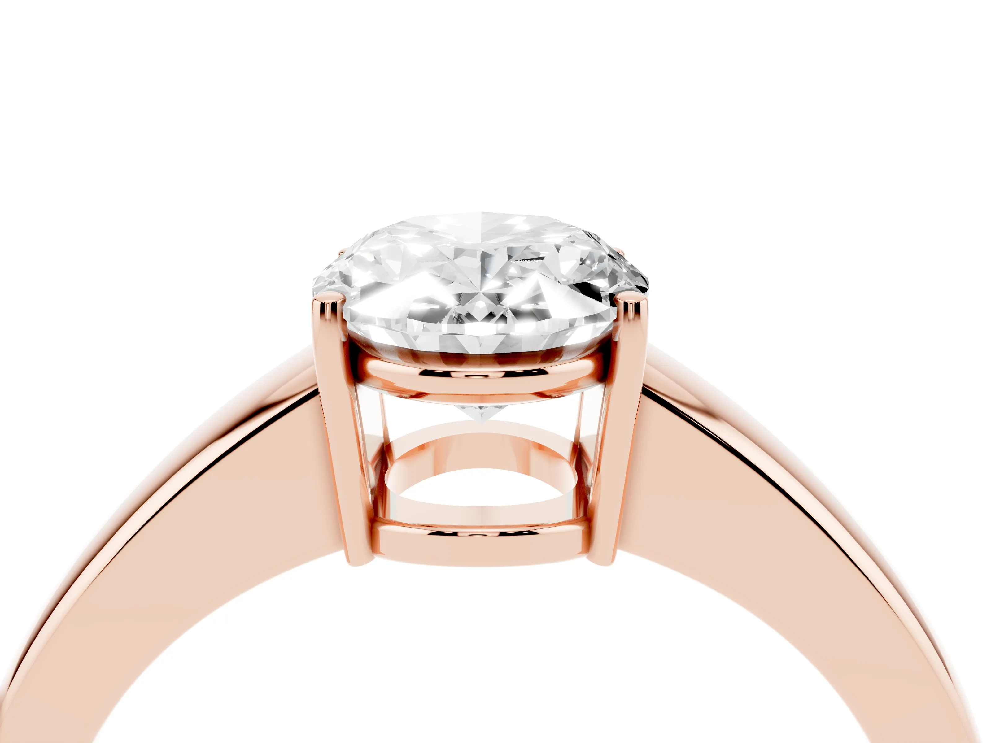 Oval Cut Diamond Solitaire Ring Set in Rose gold with Tapered Band and Prong Setting
