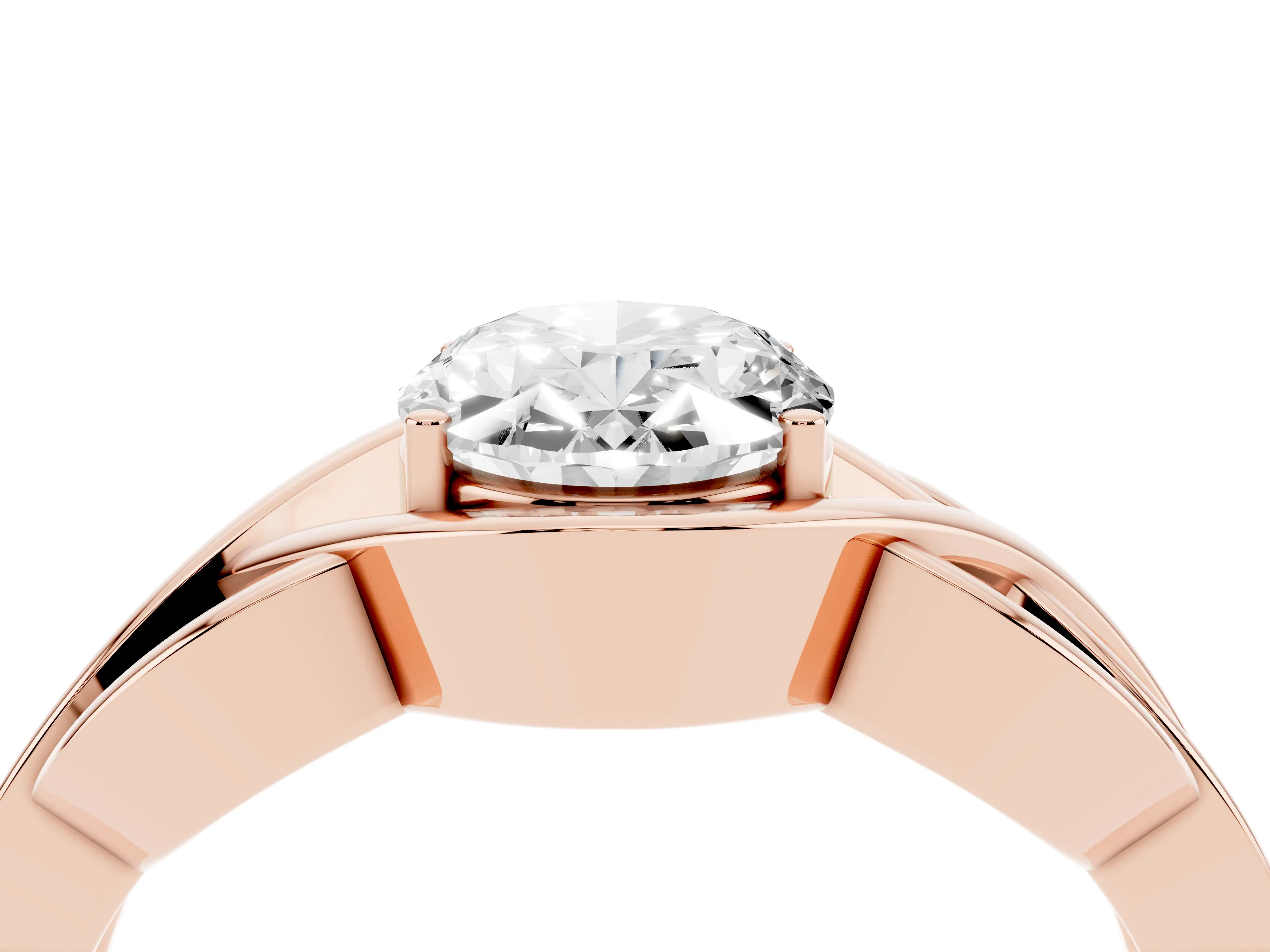 Oval Cut Diamond Solitaire Ring Set in Rose gold with Intertwined Band