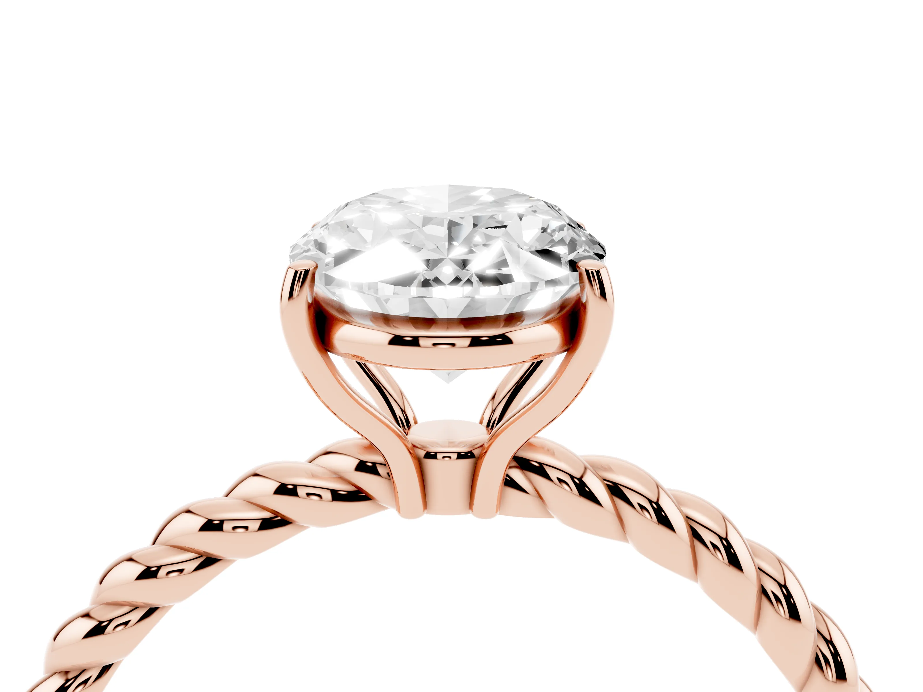 Oval Cut Diamond Solitaire Ring Set in Rose gold with Twist Band and Prong Setting
