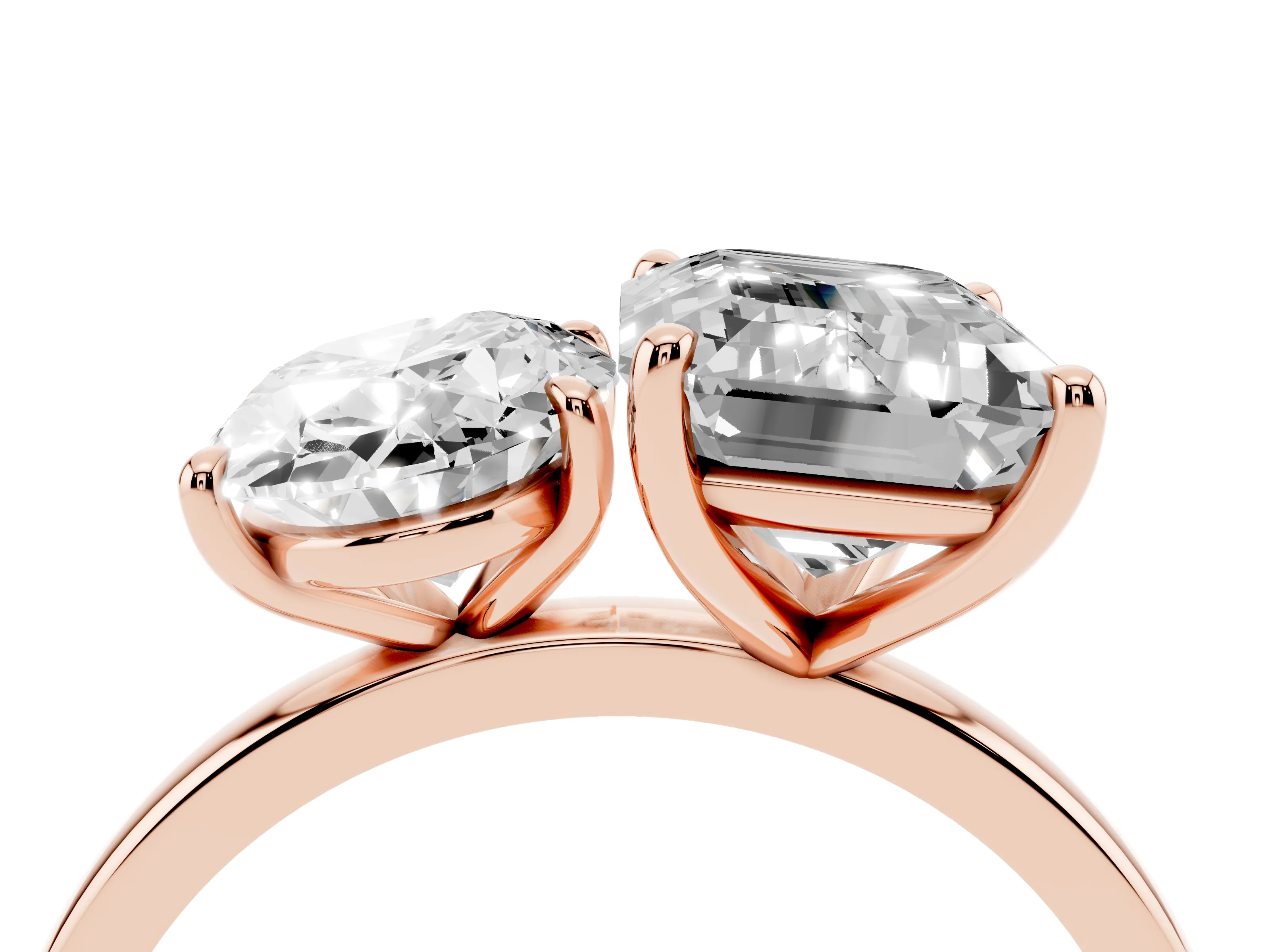 Oval Cut and Emerald Cut Toi Moi Ring Set in Rose gold with Prong Setting
