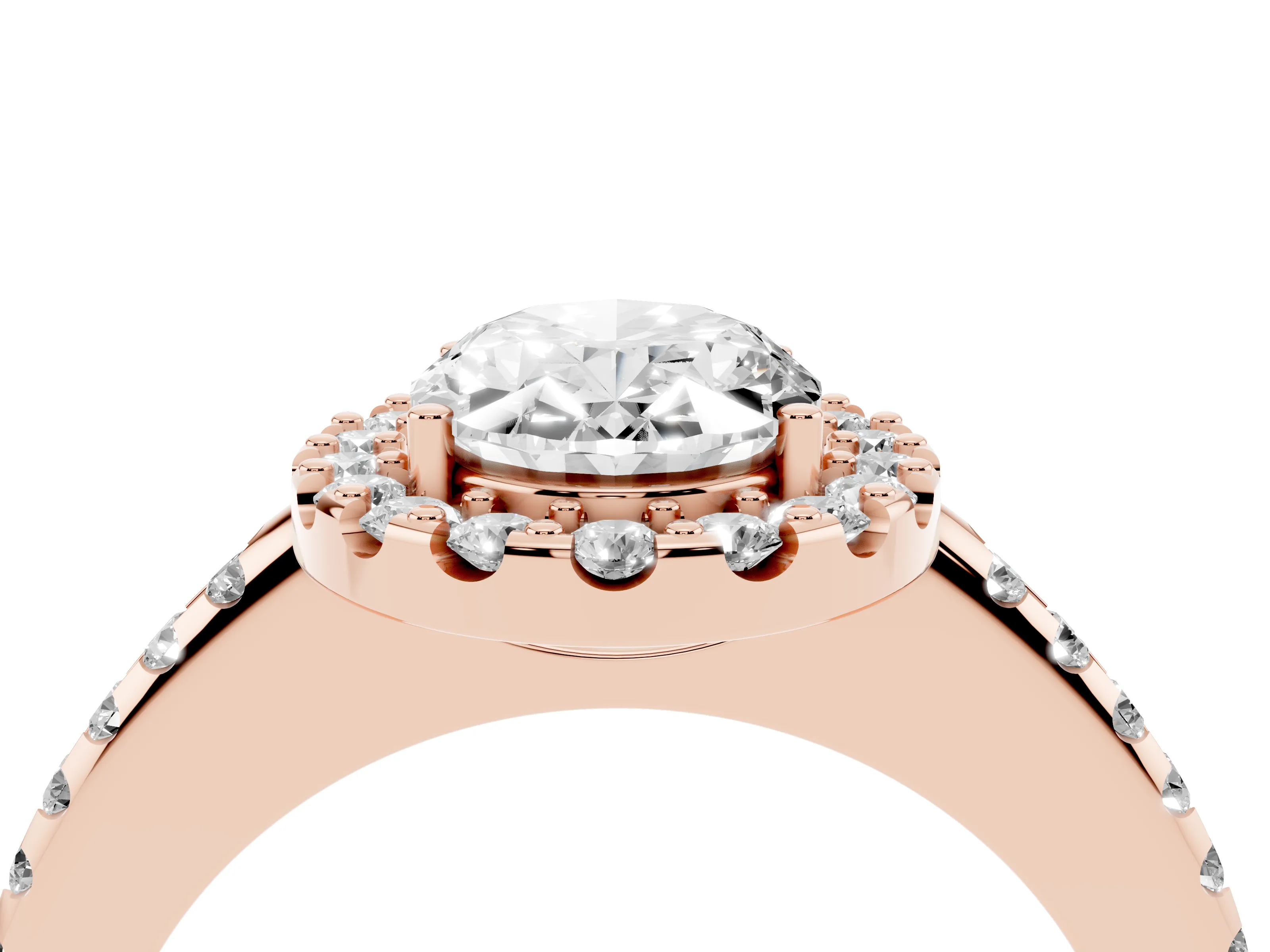 Oval Cut Diamond Pavé Halo Ring Set in Rose gold with Prong Setting