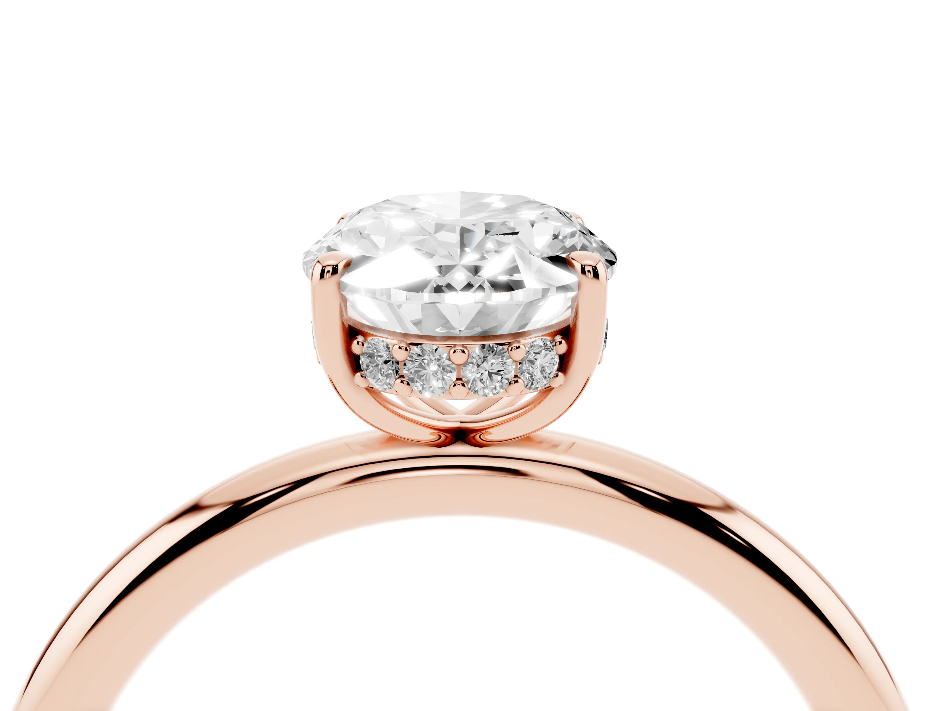 Oval Cut Diamond Solitaire Ring Set in Rose gold with Thin Band and Prong Setting