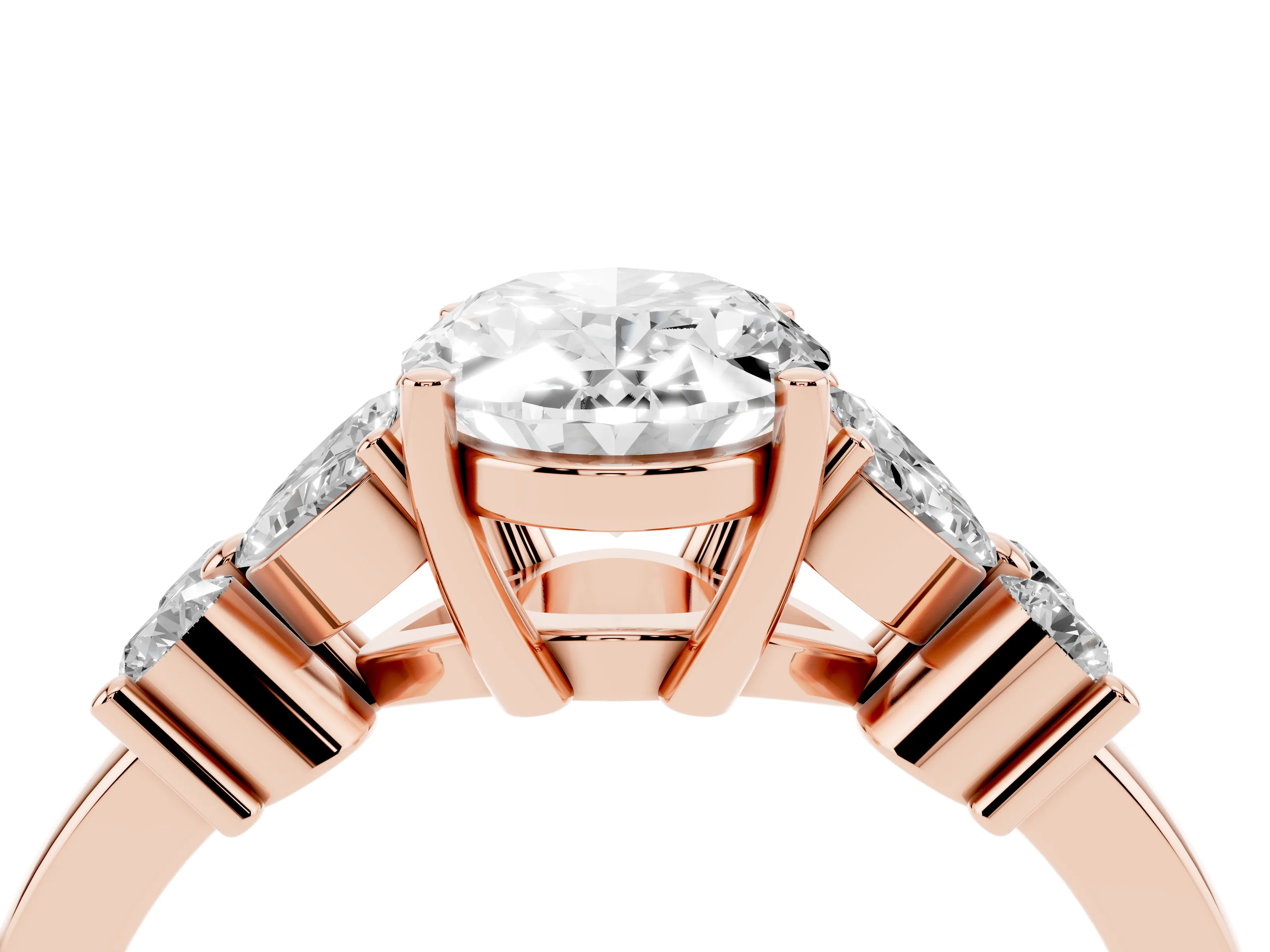 Oval Cut Diamond Floral Cluster Ring Set in Rose gold with Marquise Petals and Prong Setting