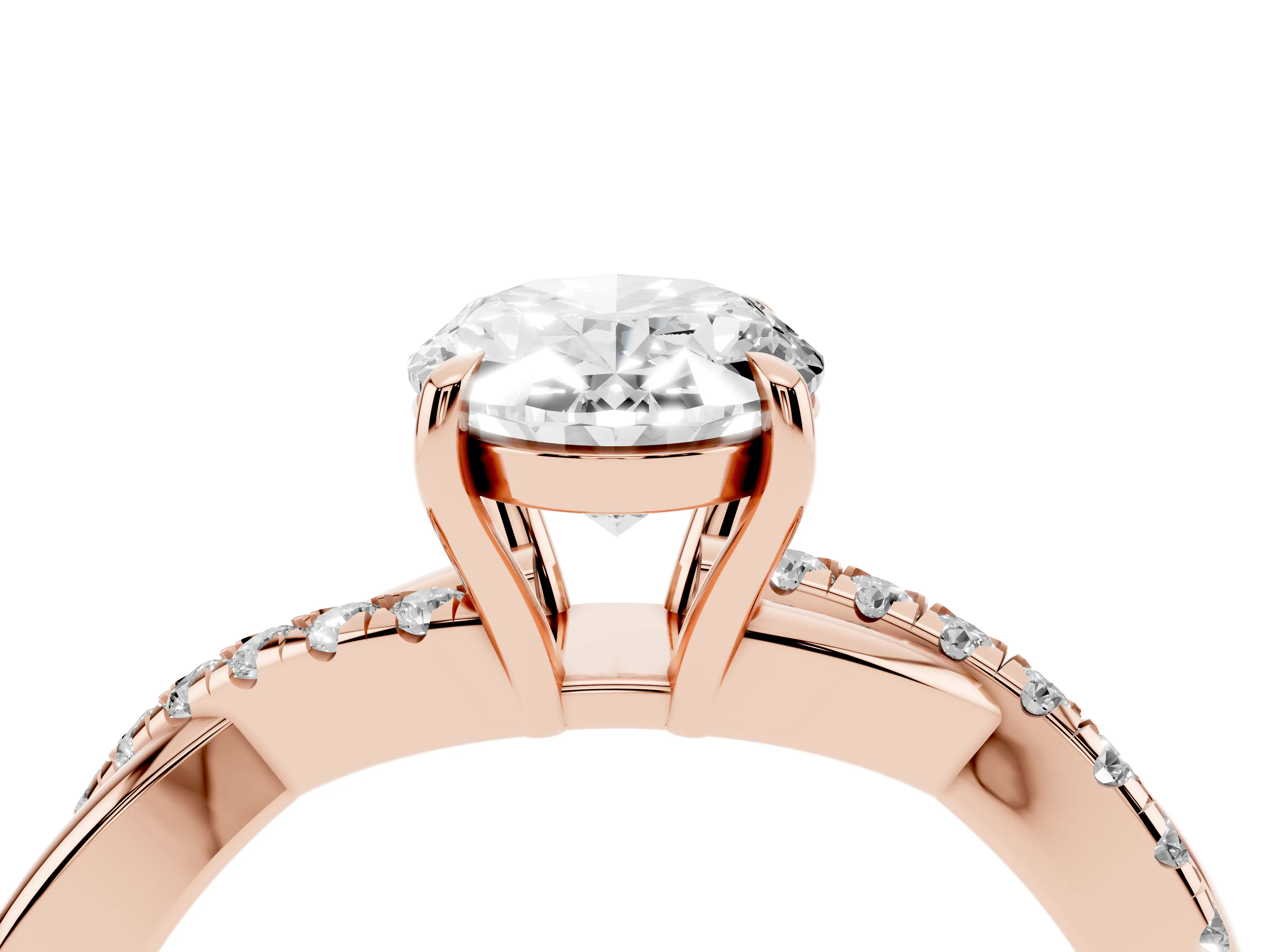 Oval Cut Diamond Twisted Pavé Band Ring Set in Rose gold with Prong Setting