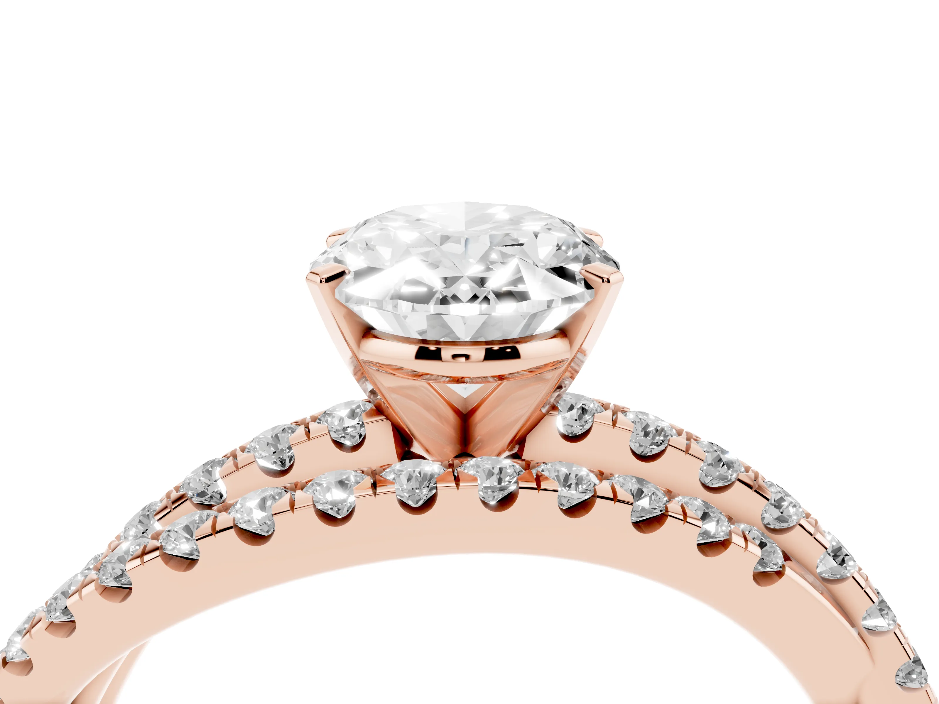 Oval Cut Diamond Solitaire Twist Band Ring Set in Rose gold with Pavé Setting and Prong Head