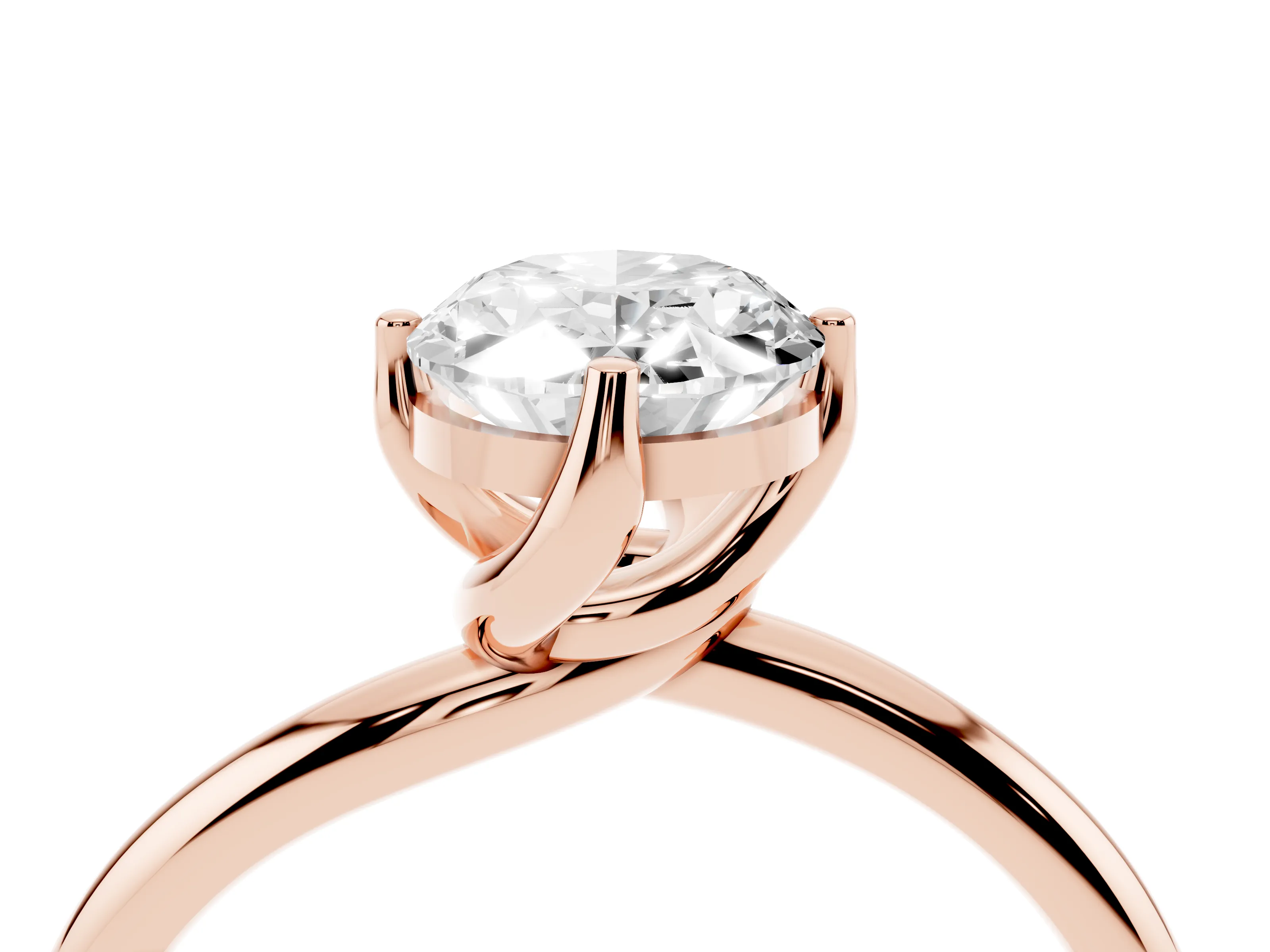 Oval Cut Diamond Solitaire Engagement Ring Set in Rose gold with Classic Plain Band