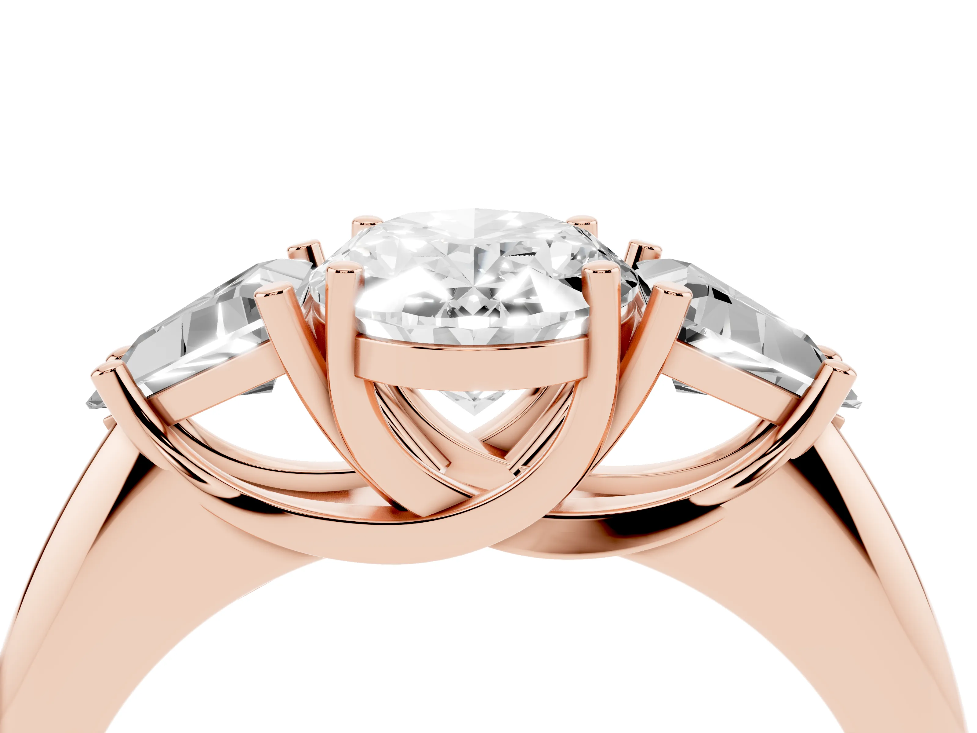 Oval Cut Diamond Three-Stone Engagement Ring Set in Rose gold with Trillion Side Stones