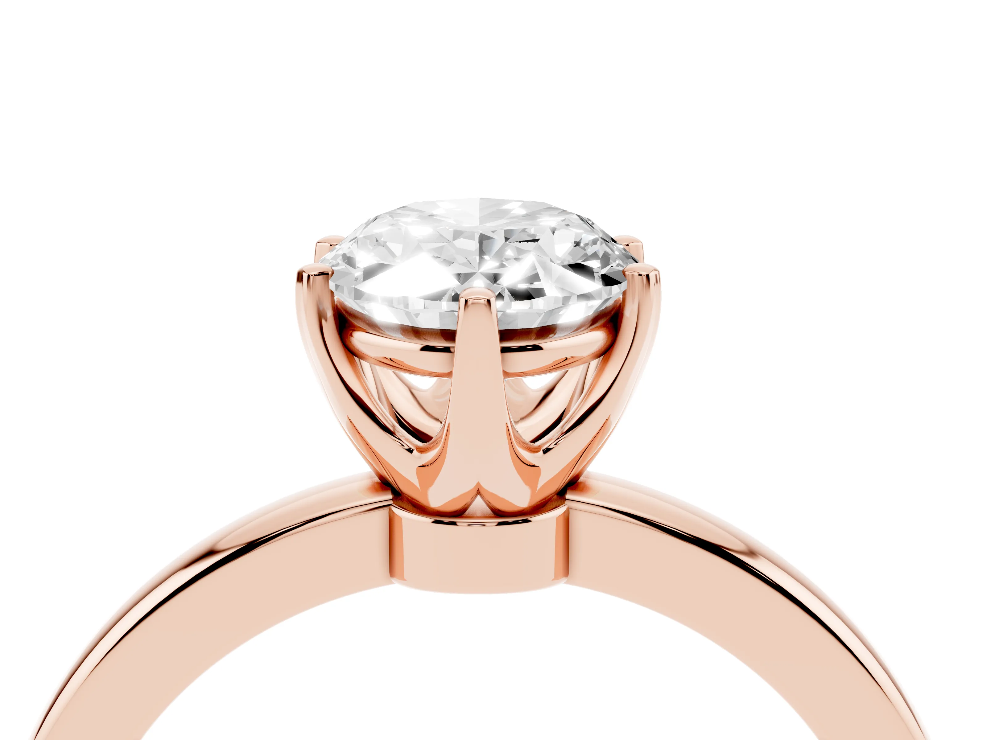 Oval Cut Diamond Solitaire Ring Set in Rose gold with Raised Prong Setting on a Classic Band