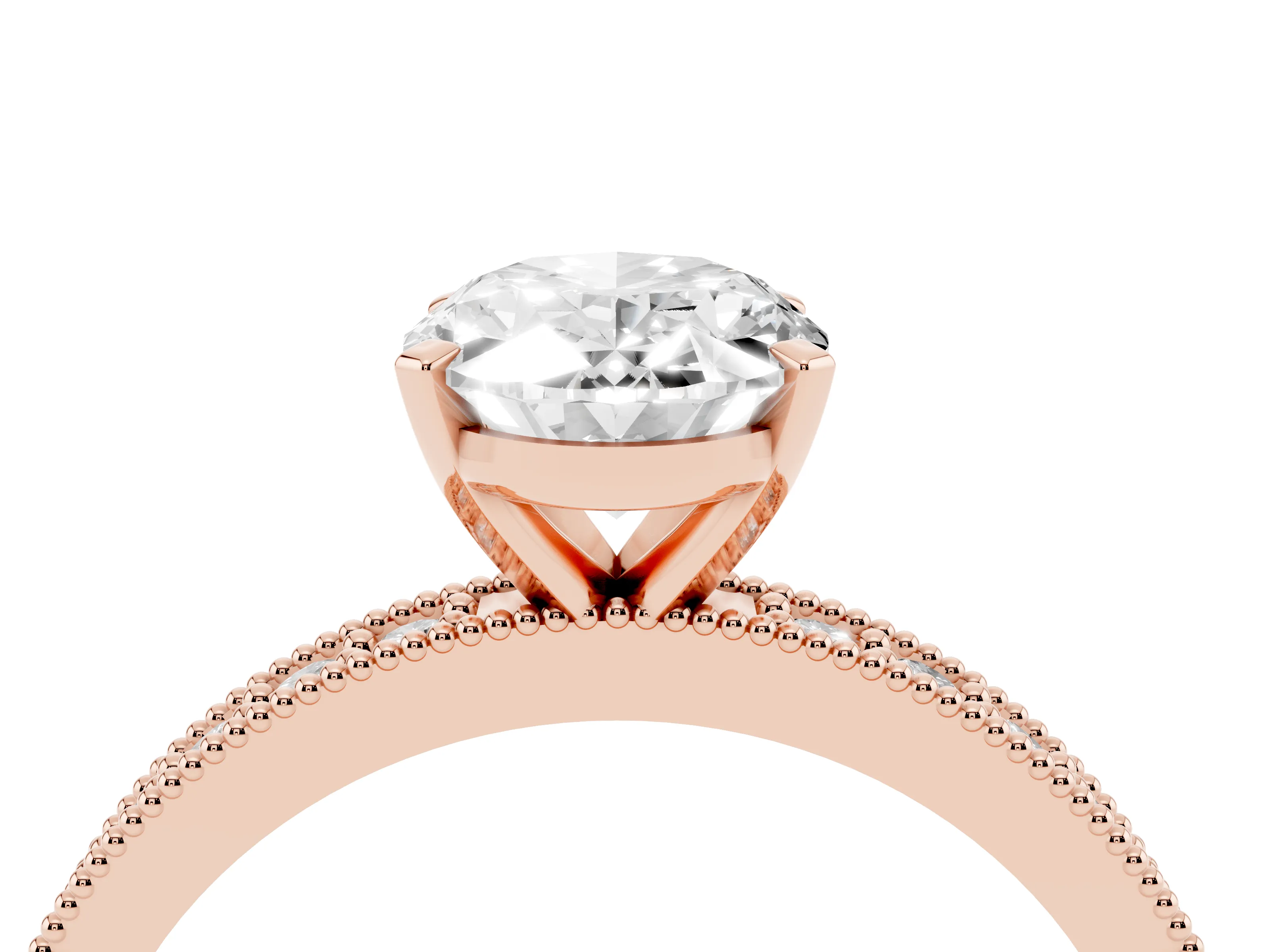 Oval Cut Diamond Milgrain Pavé Engagement Ring Set in Rose gold with Prong Setting