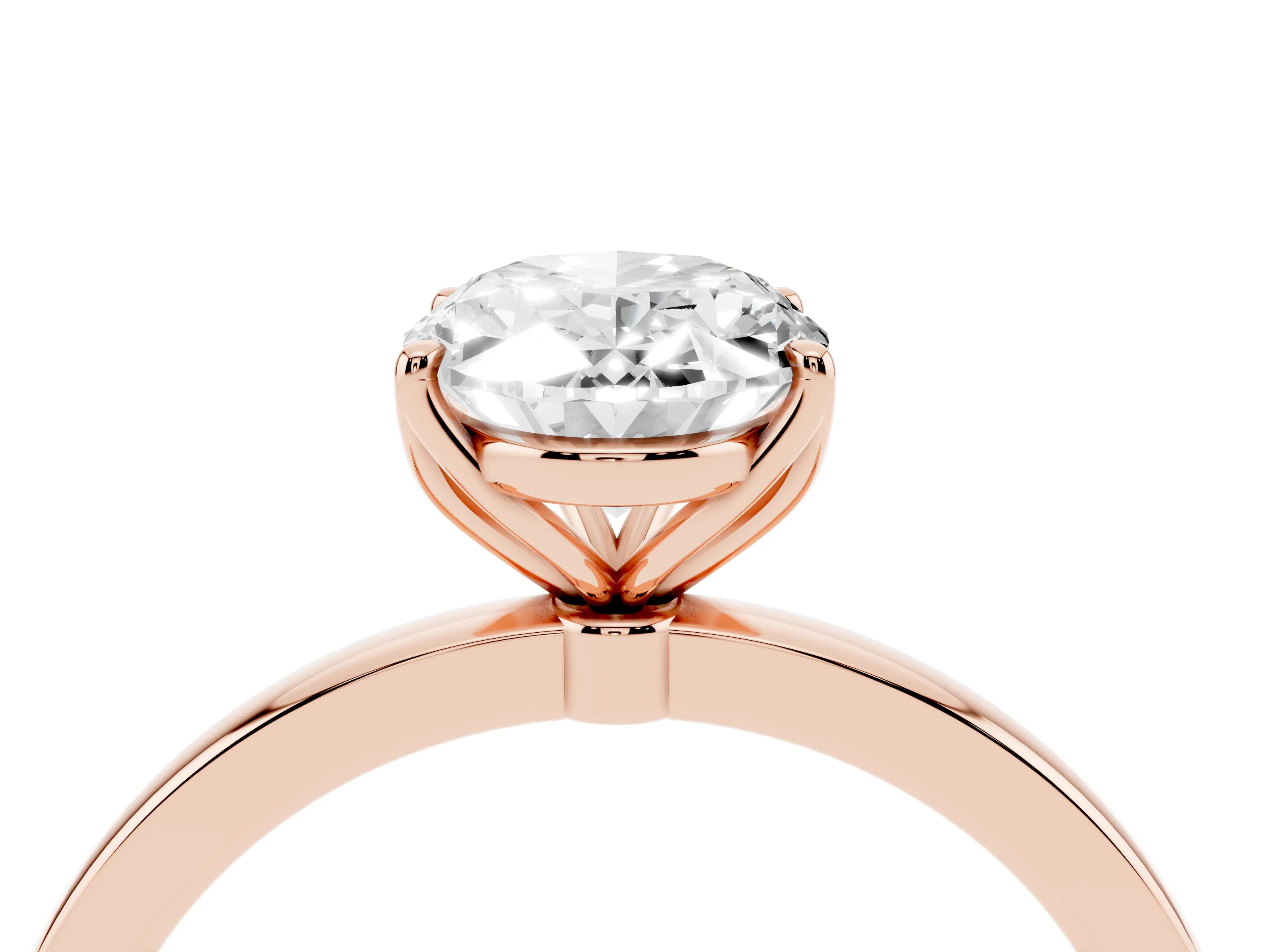Oval Cut Diamond Solitaire Ring Set in Rose gold with Prong Setting and Thin Polished Band