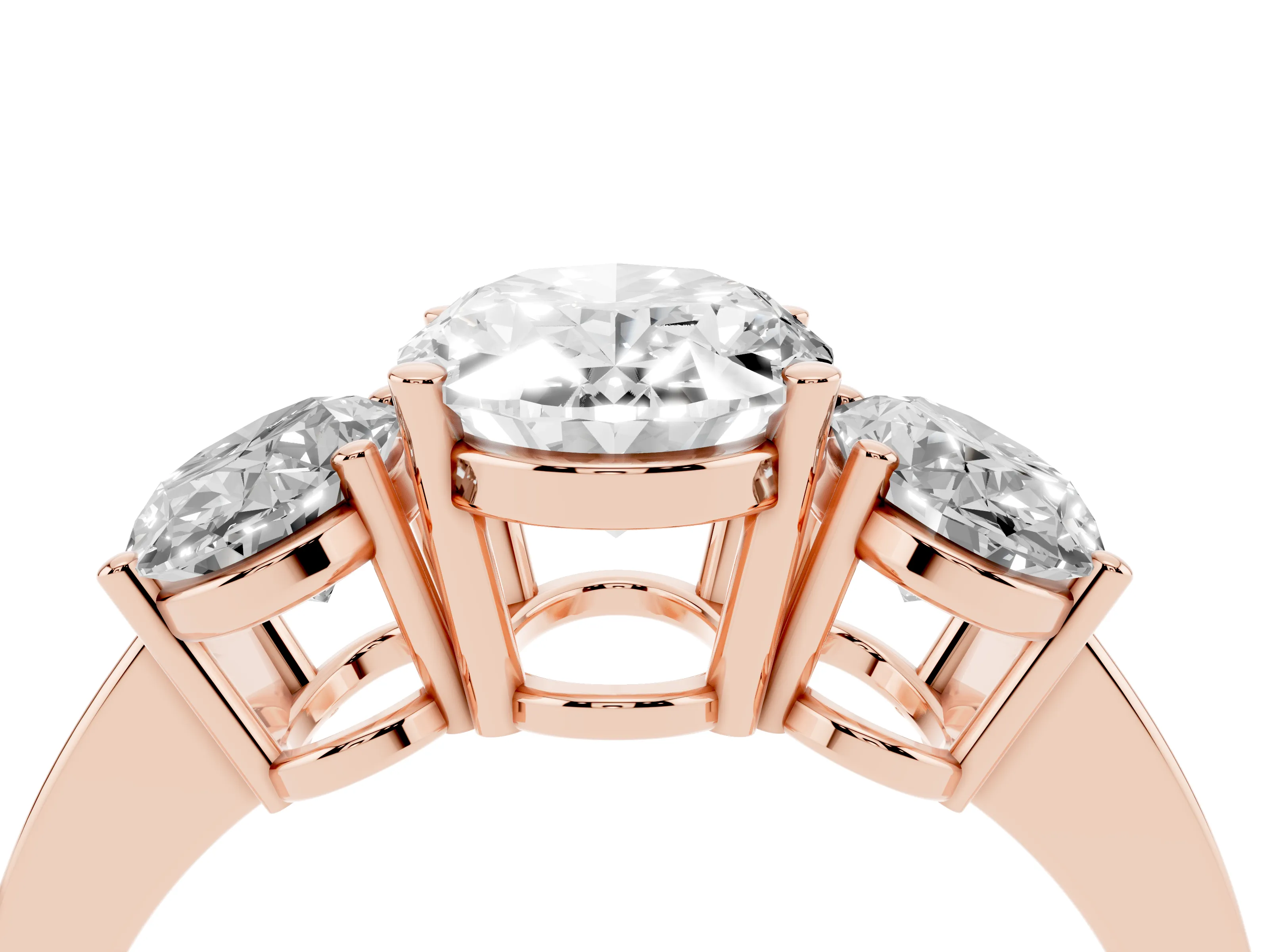 Oval Cut Diamond Three-Stone Engagement Ring Set in Rose gold with Flat Band