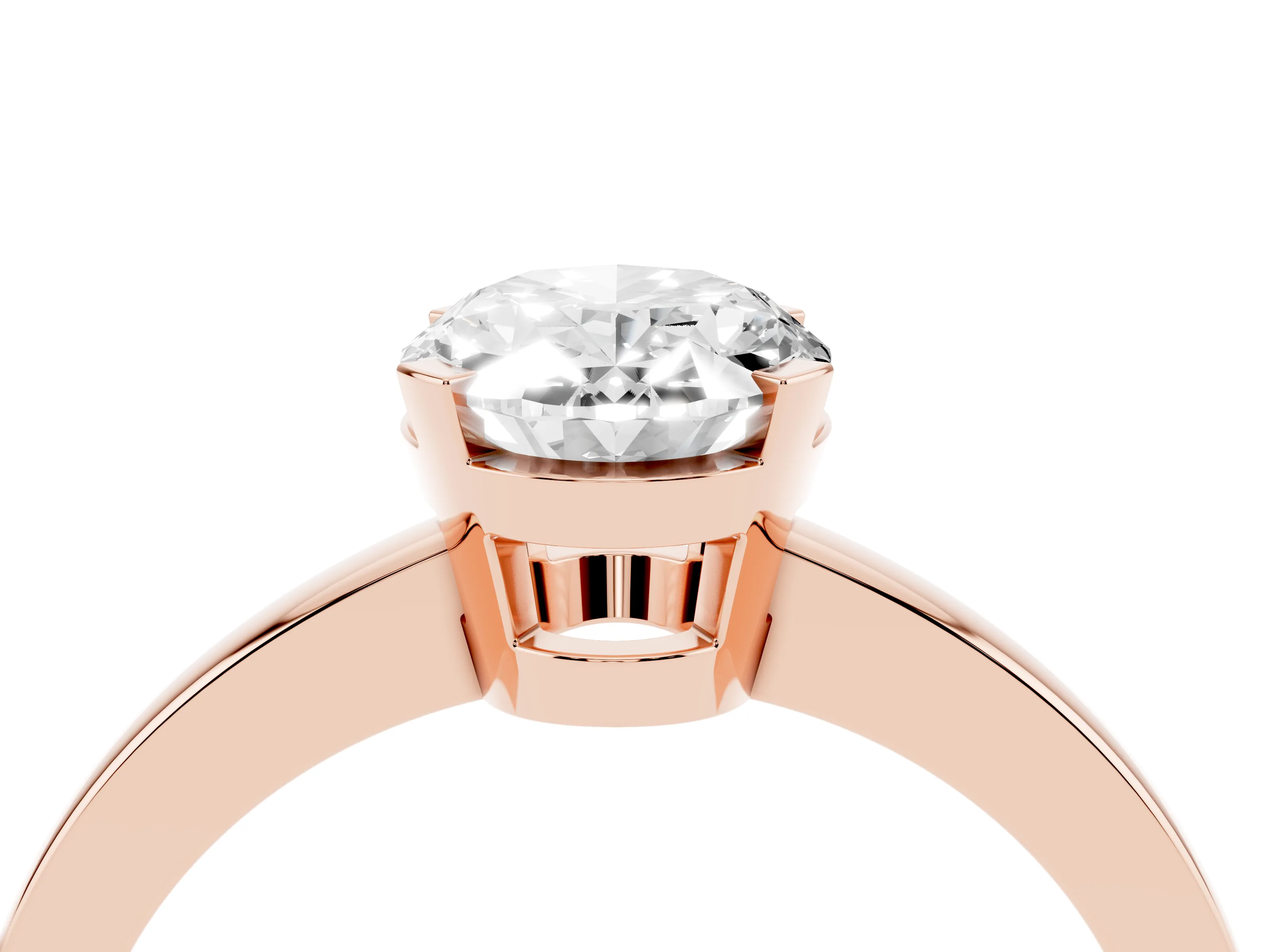 Oval Cut Diamond Solitaire Ring Set in Rose gold with Prong Head and Smooth Polished Band