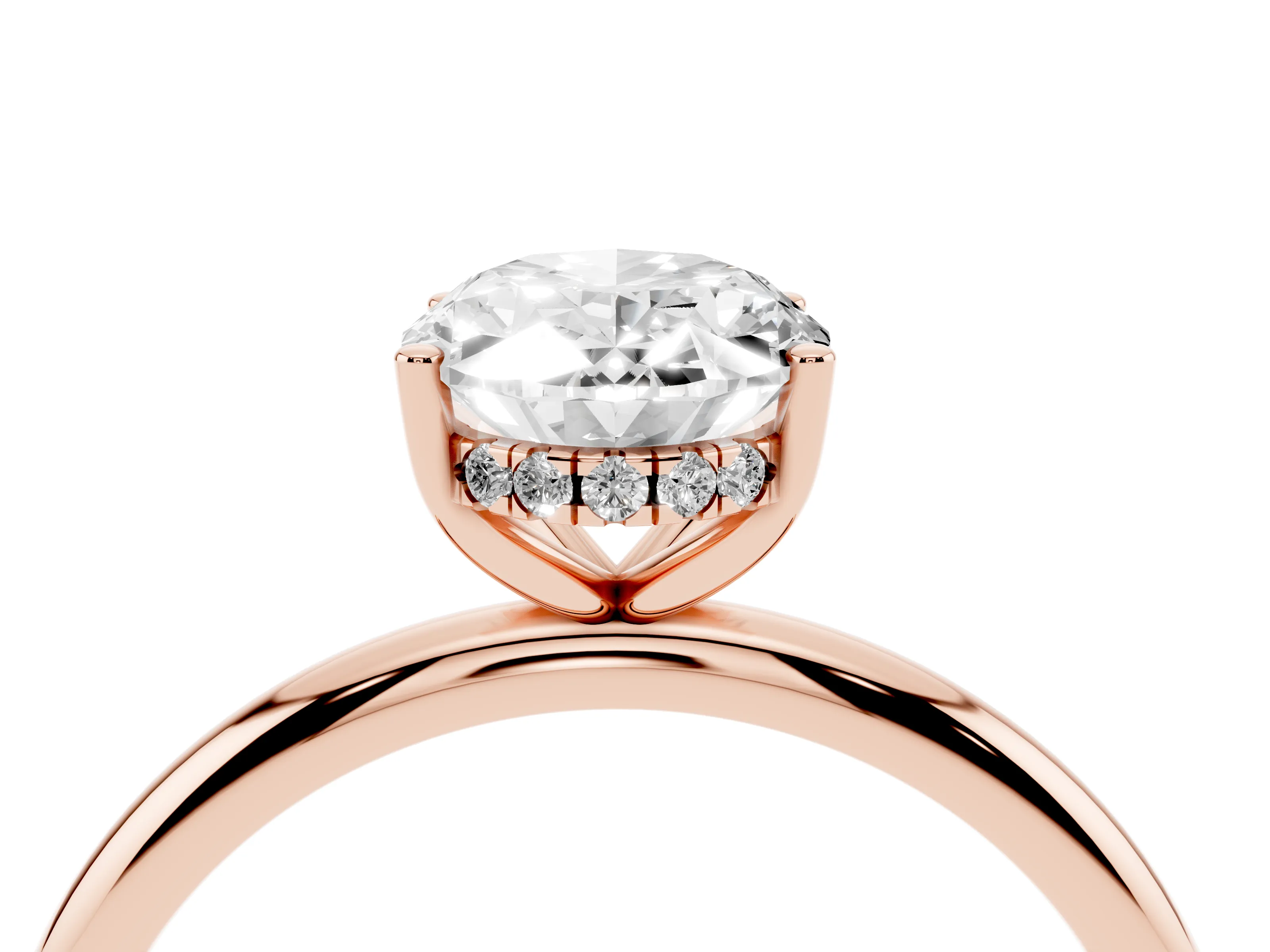 Oval Cut Diamond Solitaire Engagement Ring Set in Rose gold with Prong Setting and Polished Band