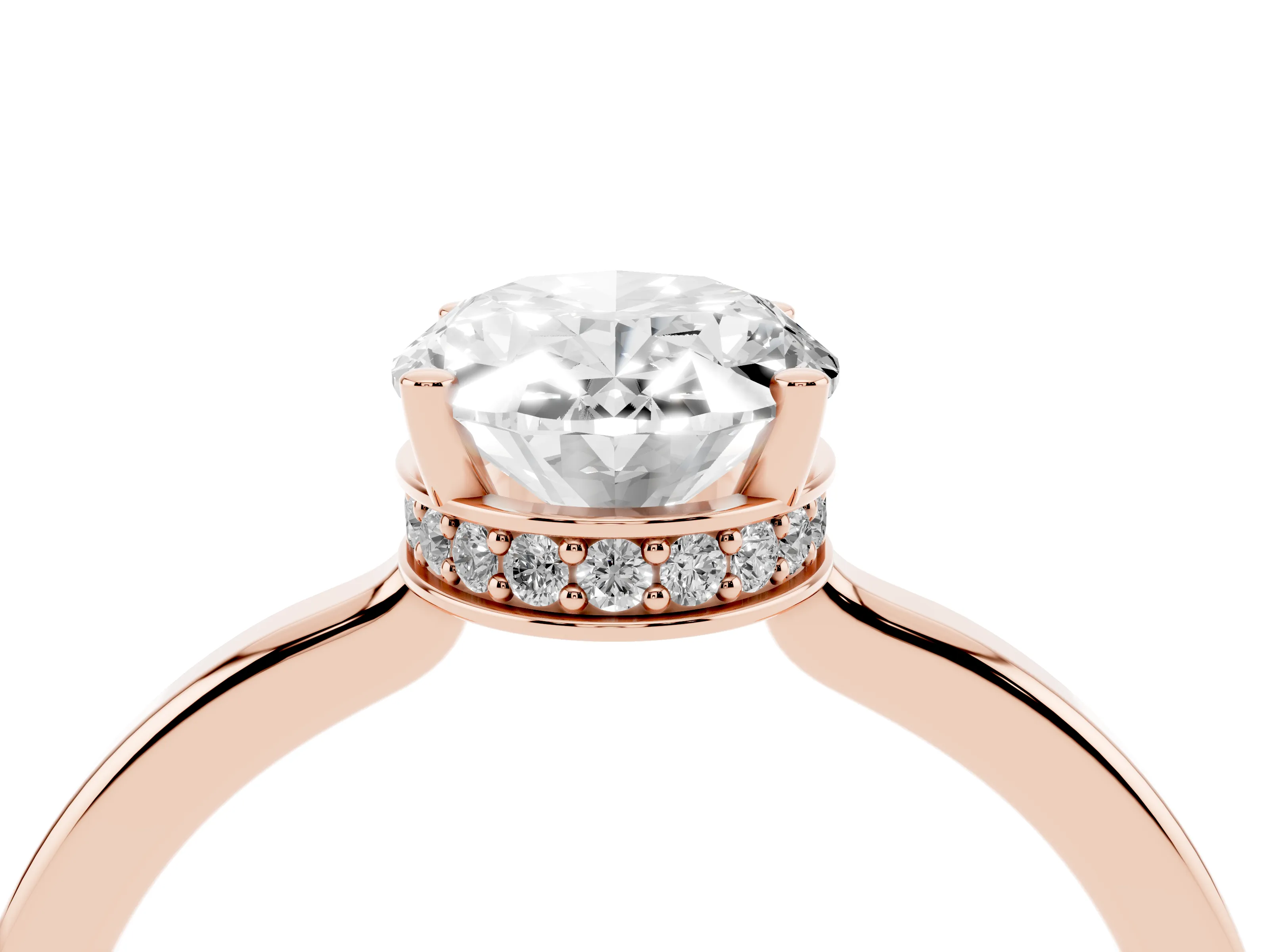 Oval Cut Diamond Solitaire Engagement Ring Set in Rose gold with Prong Setting on a Plain Band