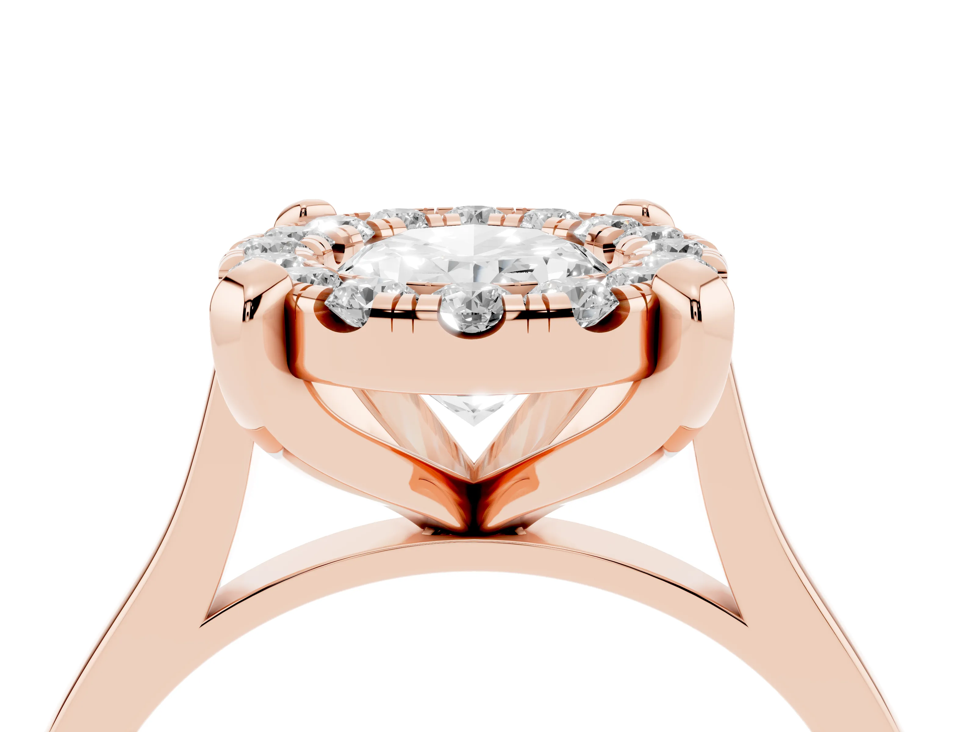 Oval Cut Diamond Cluster Halo Solitaire Ring Set in Rose gold with Prong Setting
