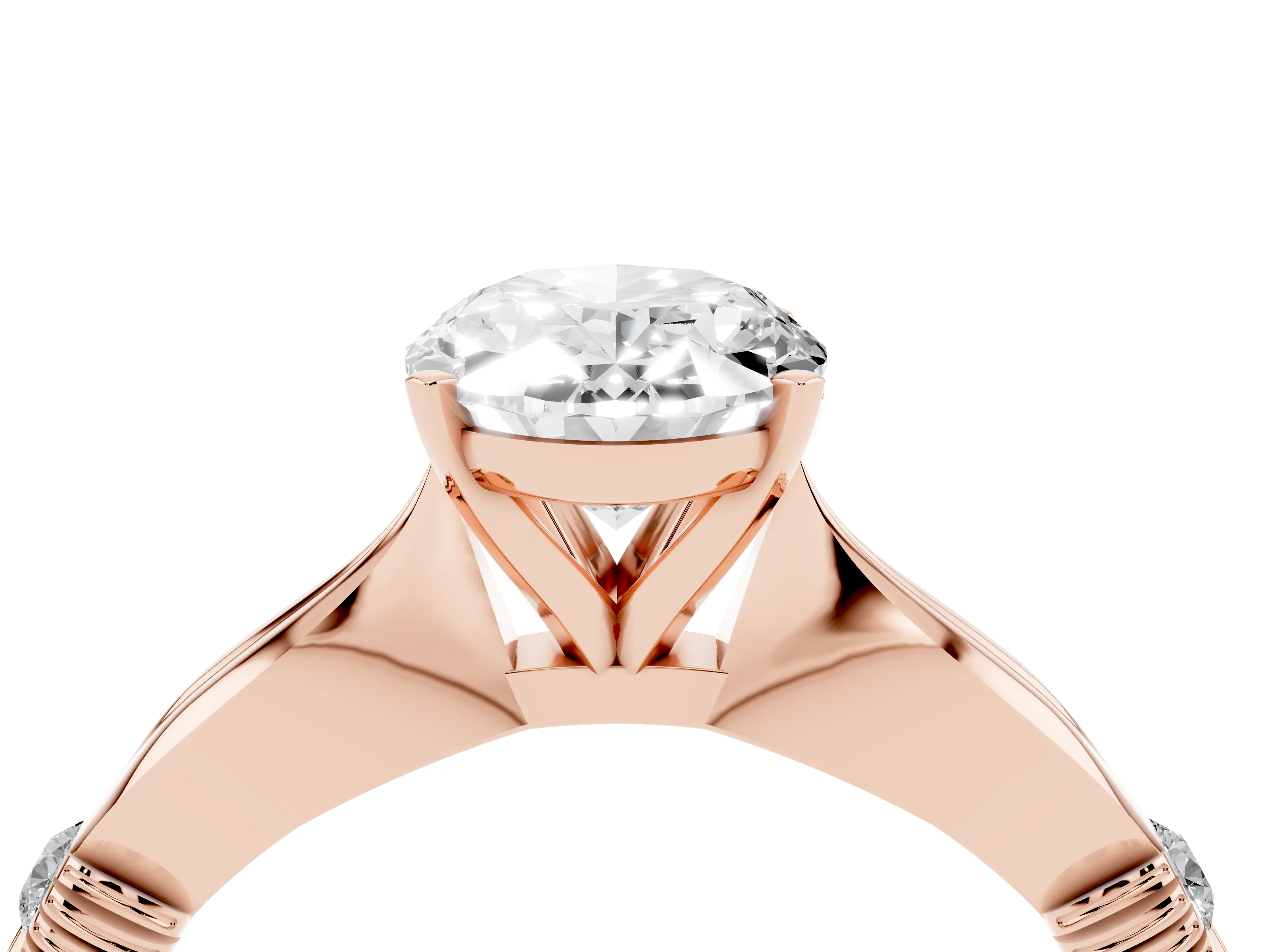 Oval Cut Diamond Solitaire Twisted Band Ring Set in Rose gold with Accent Stones and Prong Setting