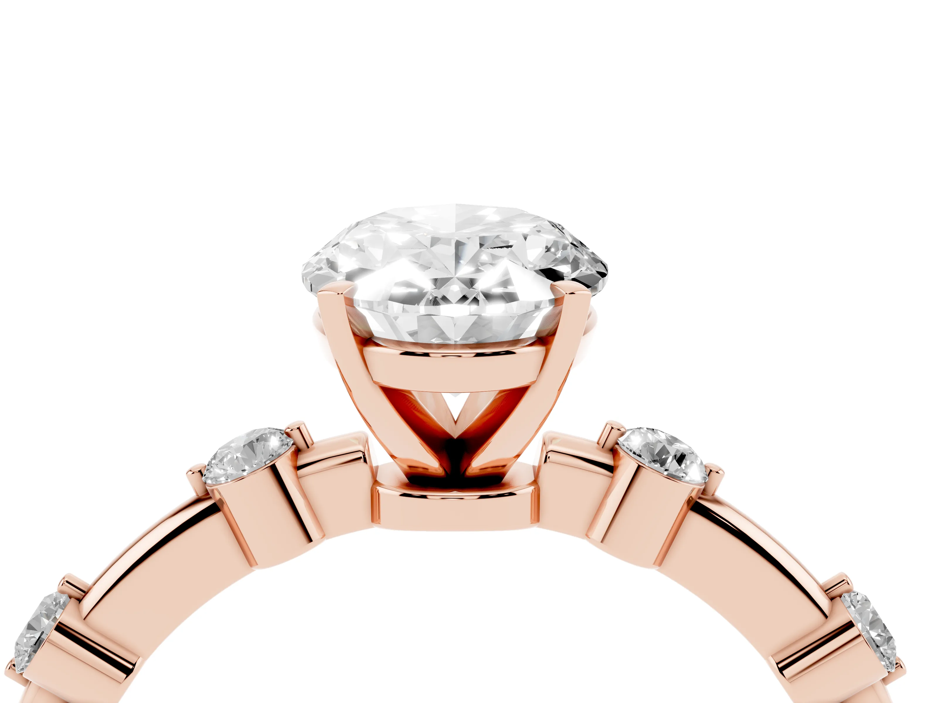 Oval Cut Diamond Solitaire Ring Set in Rose gold with Bezel Set Side Stones and Prong Setting