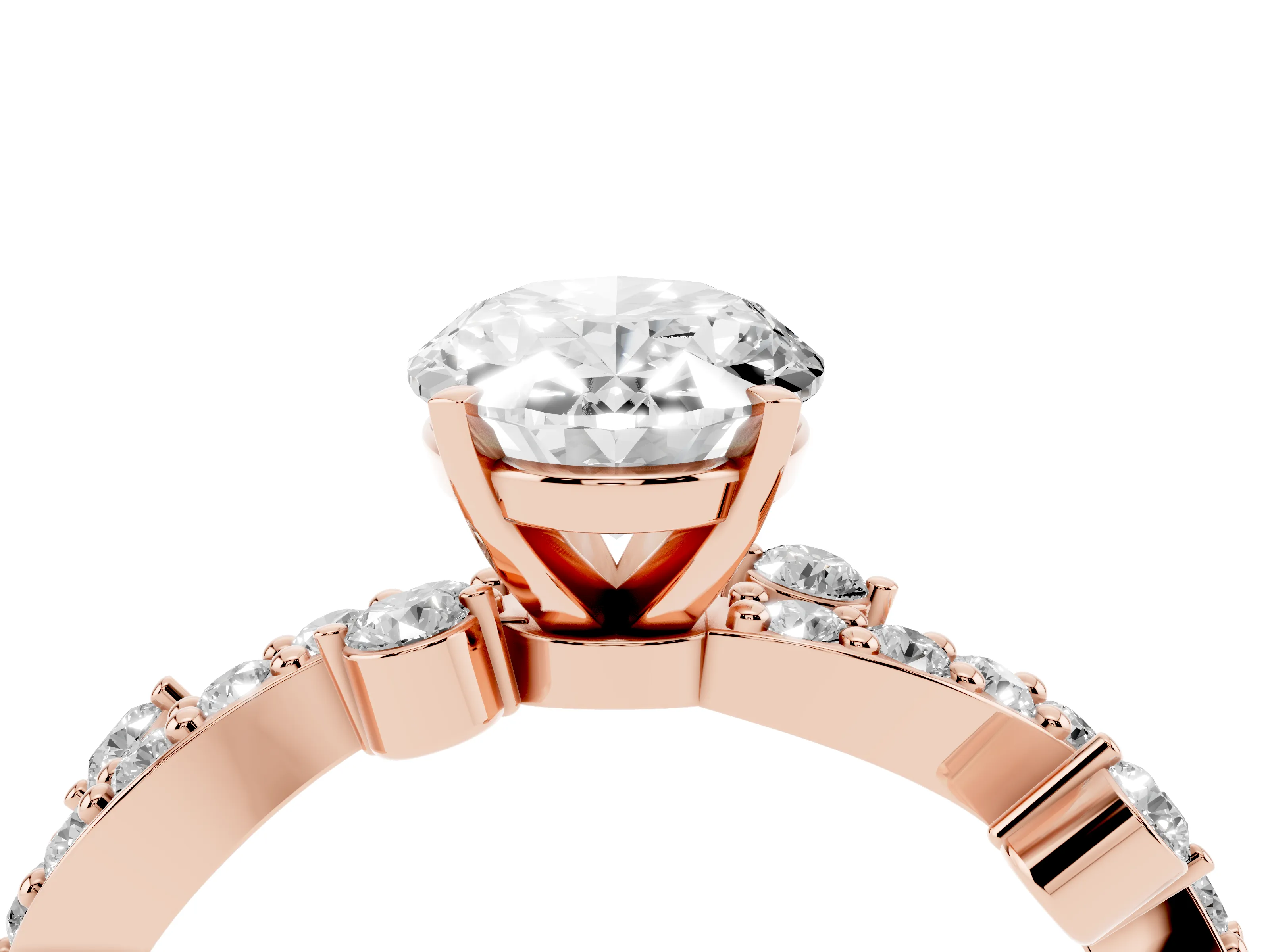 Oval Cut Diamond Solitaire Twisted Band Set in Rose gold with Pavé Setting