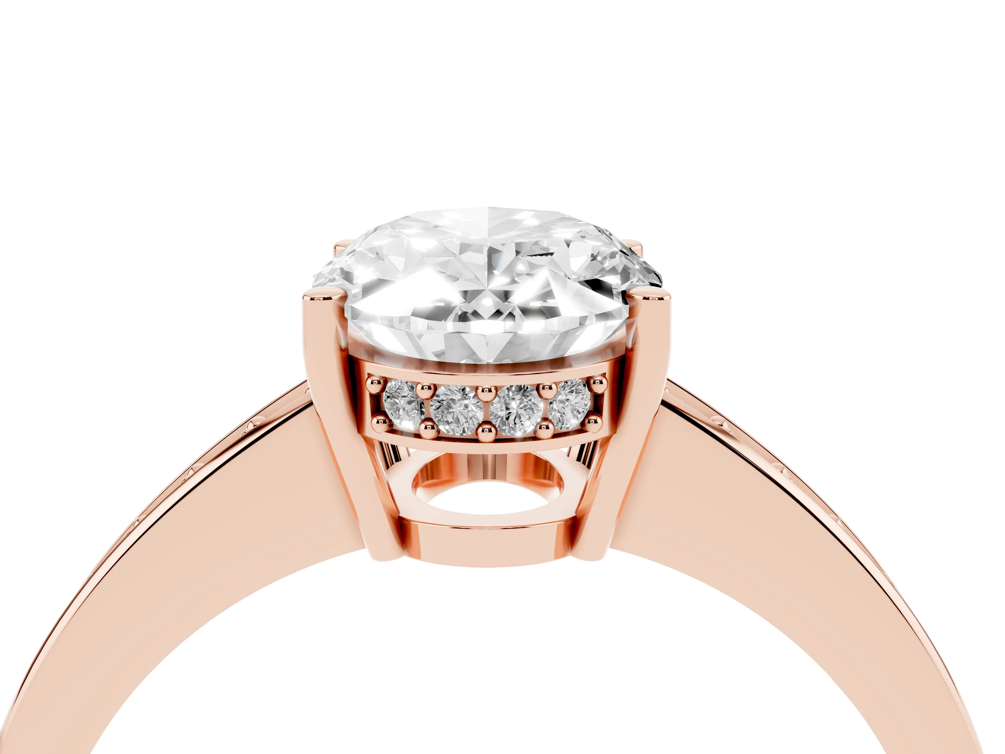 Oval Cut Diamond Pavé Band Prong Set Solitaire Ring Set in Rose gold