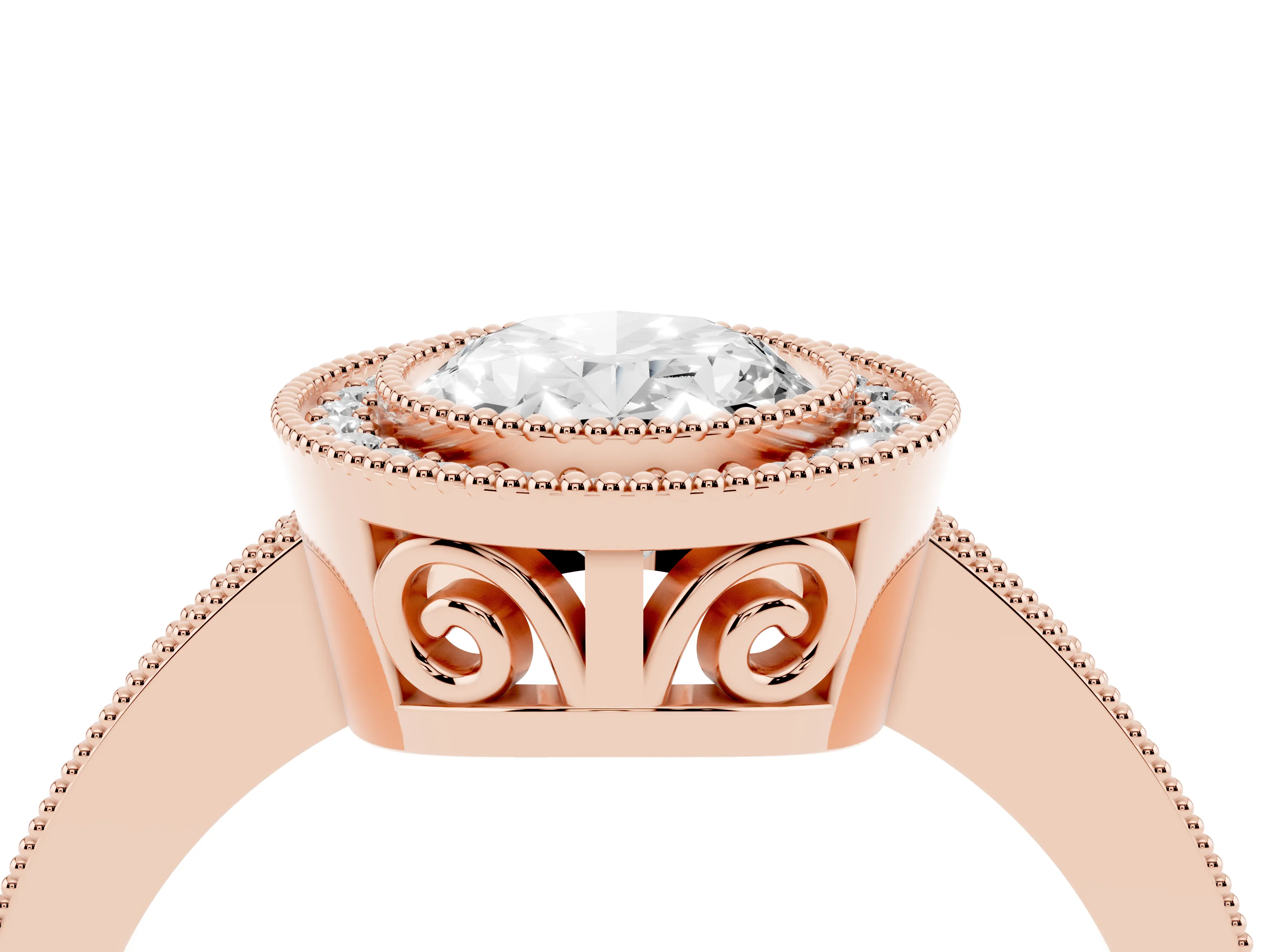 Oval Cut Diamond Round Halo Ring Set in Rose gold with Pavé Band