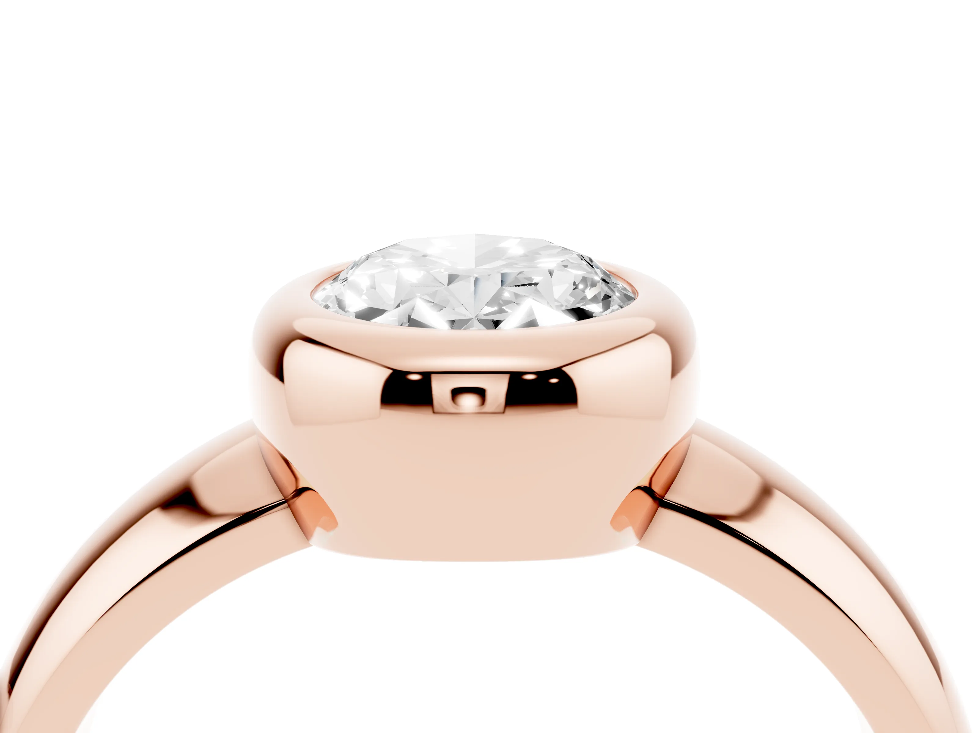 Bezel Set Oval Cut Diamond Solitaire Ring Set in Rose gold with Wide Band