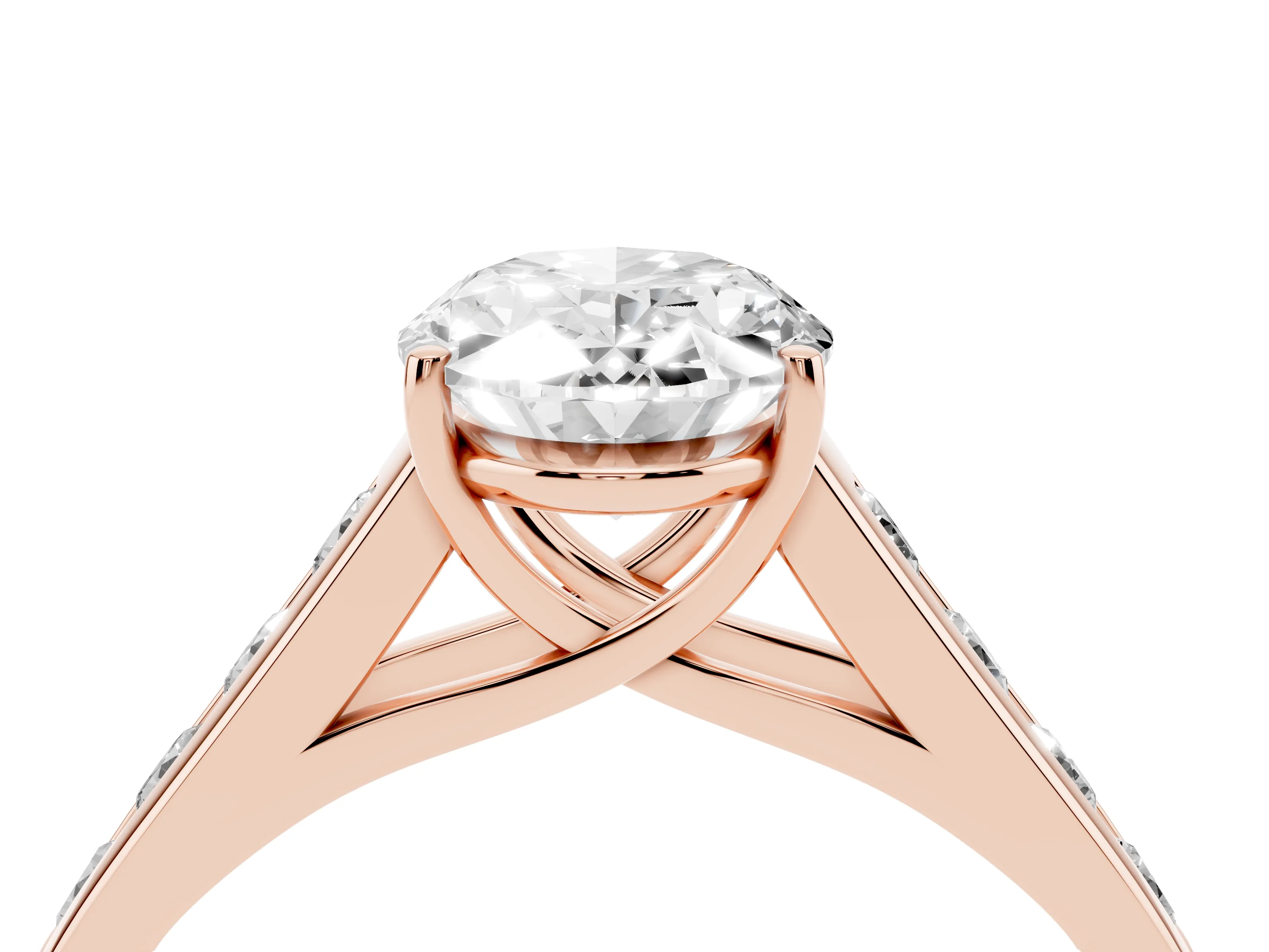 Oval Cut Diamond Solitaire Channel-Set Engagement Ring Set in Rose gold with Prong Setting