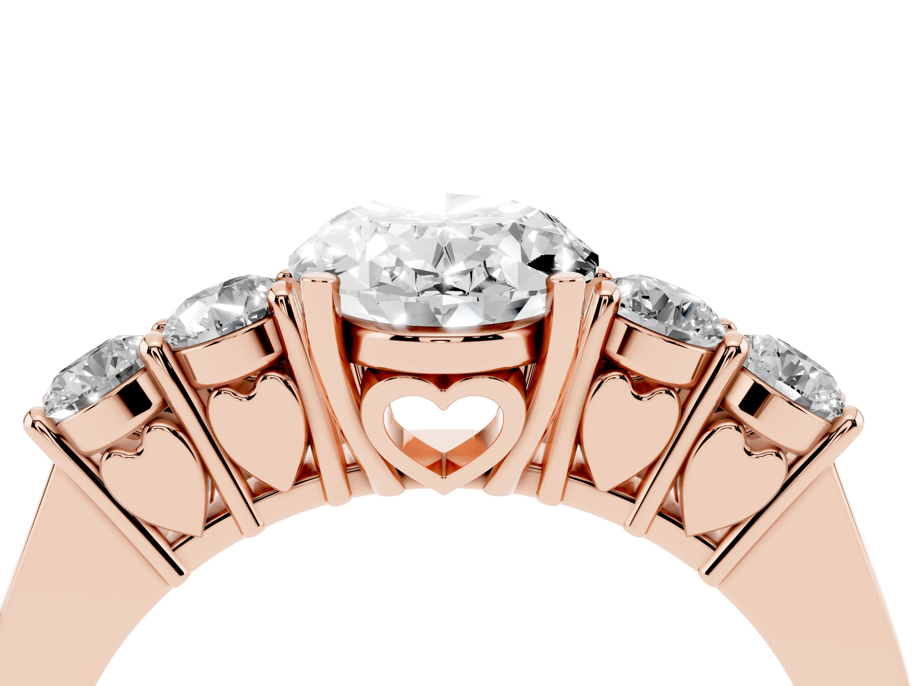 Oval Cut Diamond Five-Stone Prong Set Band Ring Set in Rose gold with Polished Band