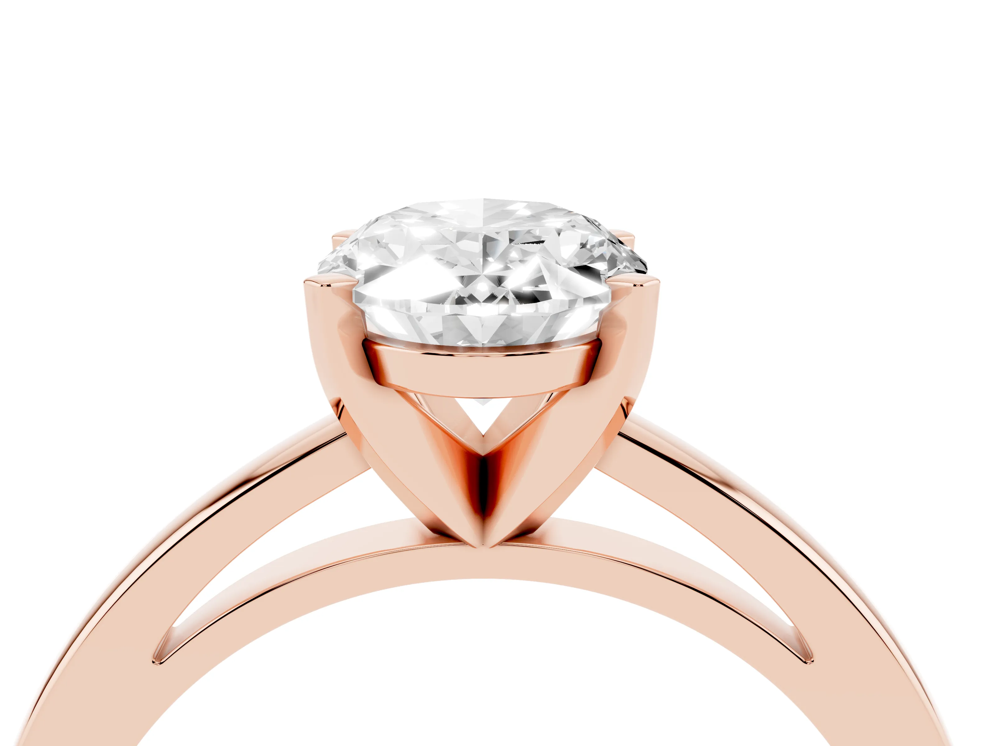 Oval Cut Diamond Solitaire Engagement Ring Set in Rose gold with Prong Setting on a Classic Band