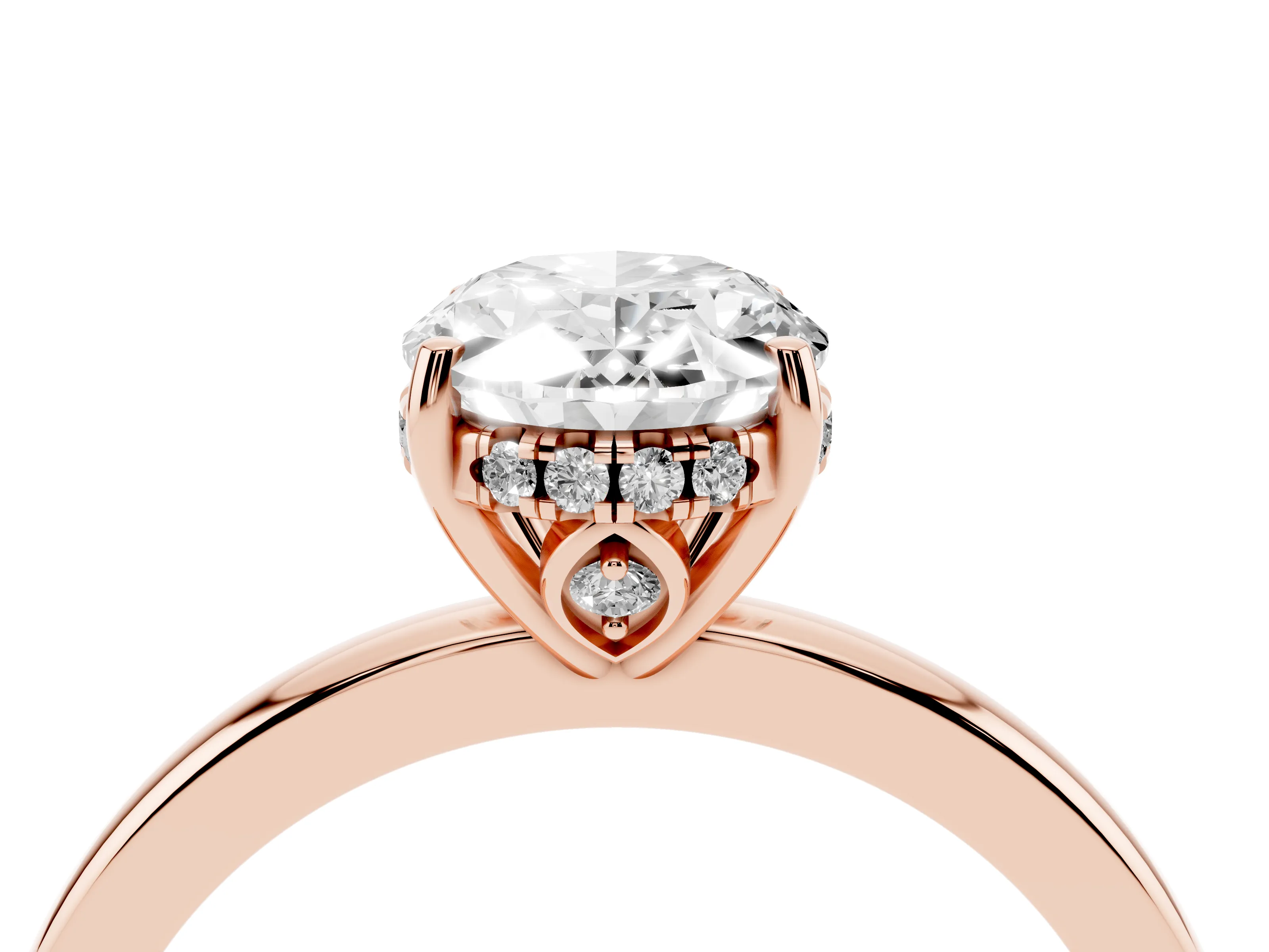Oval Cut Diamond Solitaire Ring Set in Rose gold with Plain Band and Prong Setting