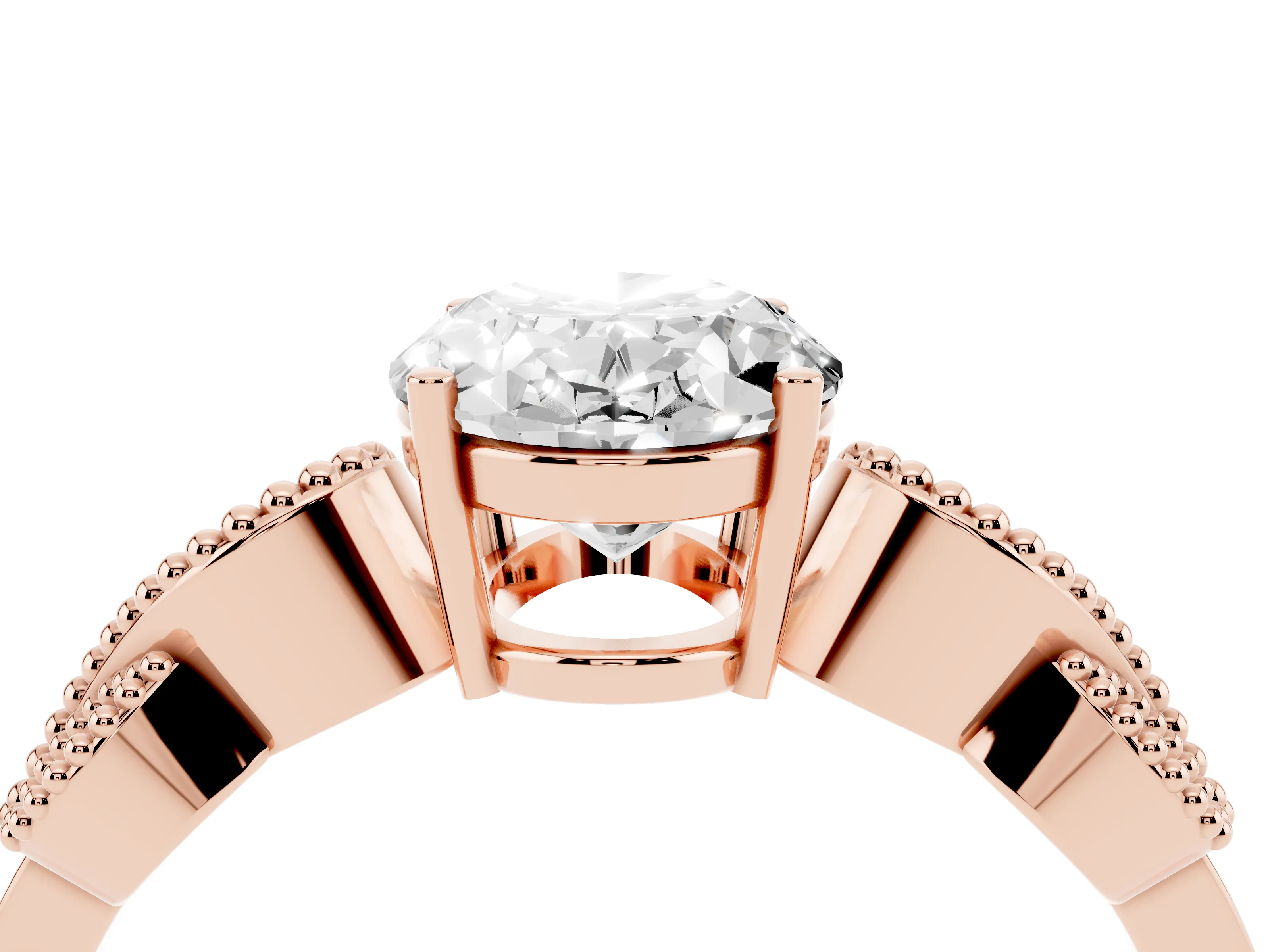 Oval Cut Diamond Milgrain Leaf Band Solitaire Ring Set in Rose gold with Accent Stones and Prong Setting
