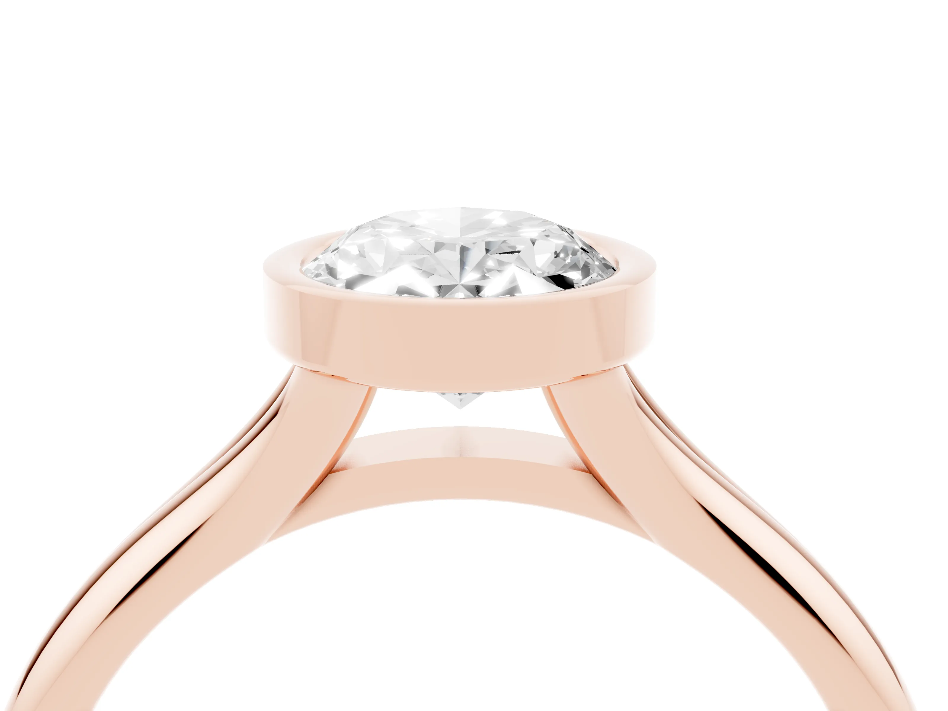 Bezel Set Oval Cut Diamond Solitaire Ring Set in Rose gold with Smooth Band