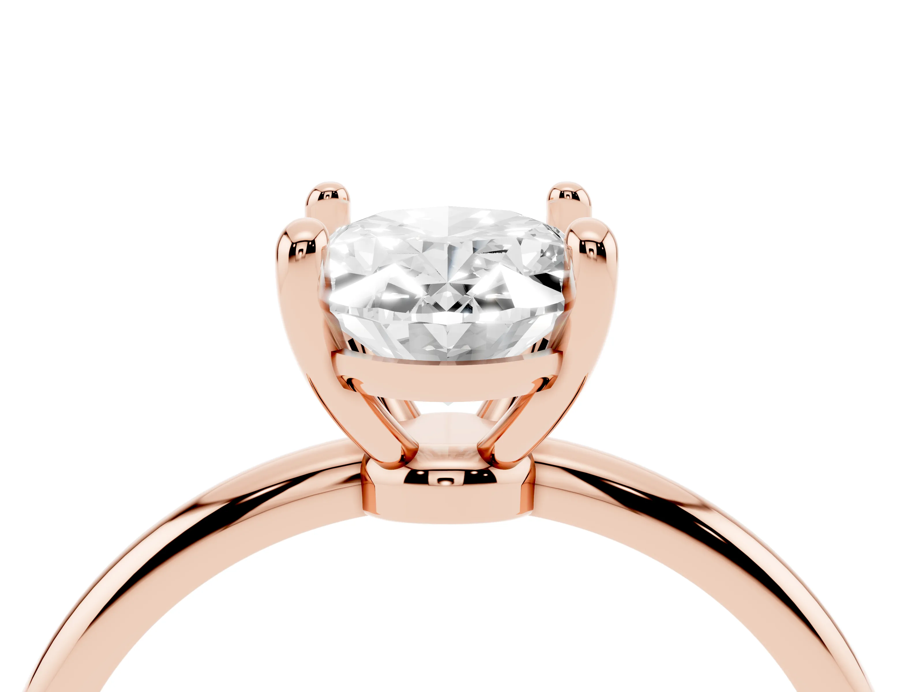 Oval Cut Diamond Solitaire Ring Set in Rose gold with Secure Prong Setting on a Classic Band