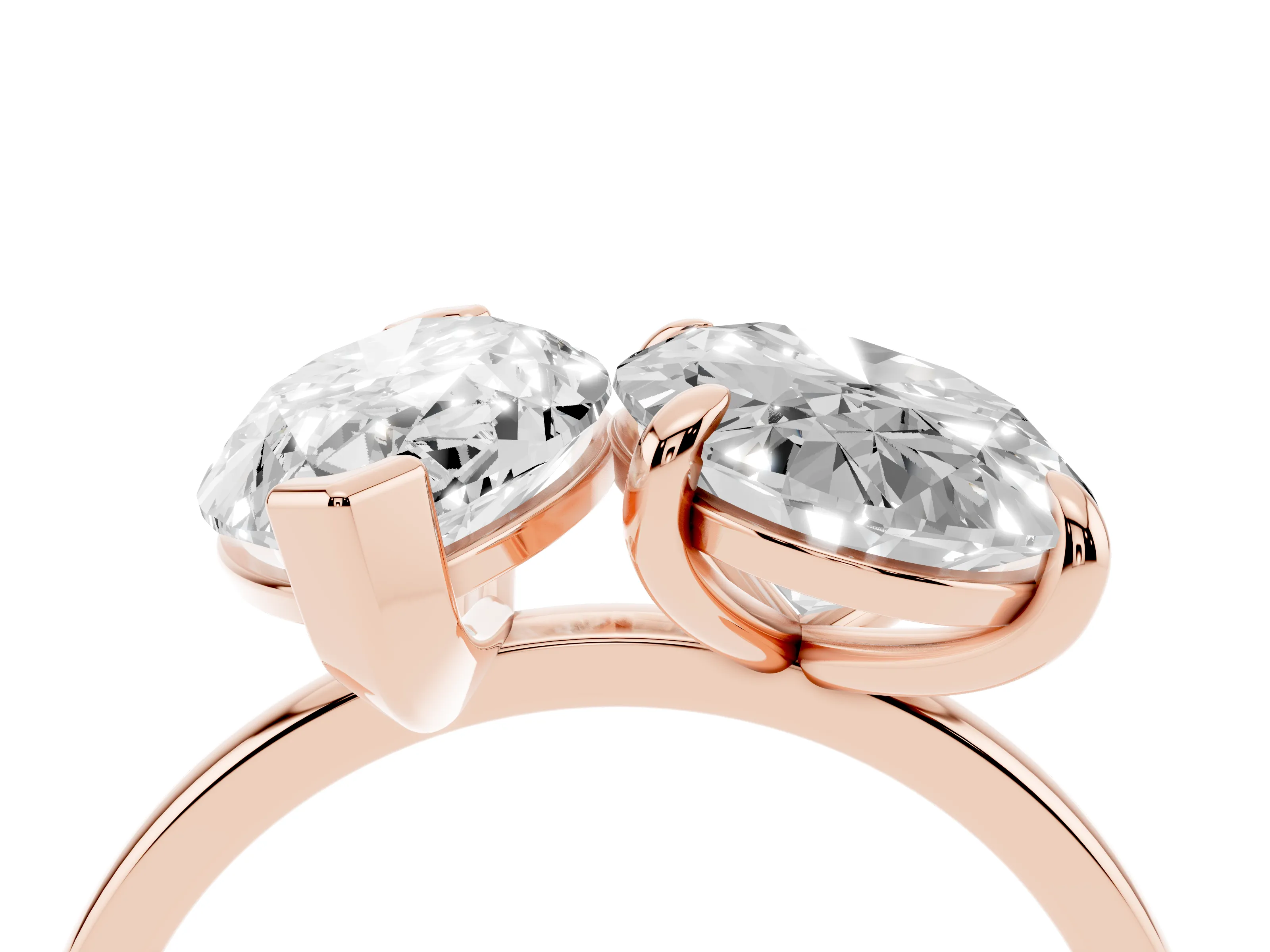 Oval and Marquise Toi Moi Ring Set in Rose gold with Prong Setting and Plain Band